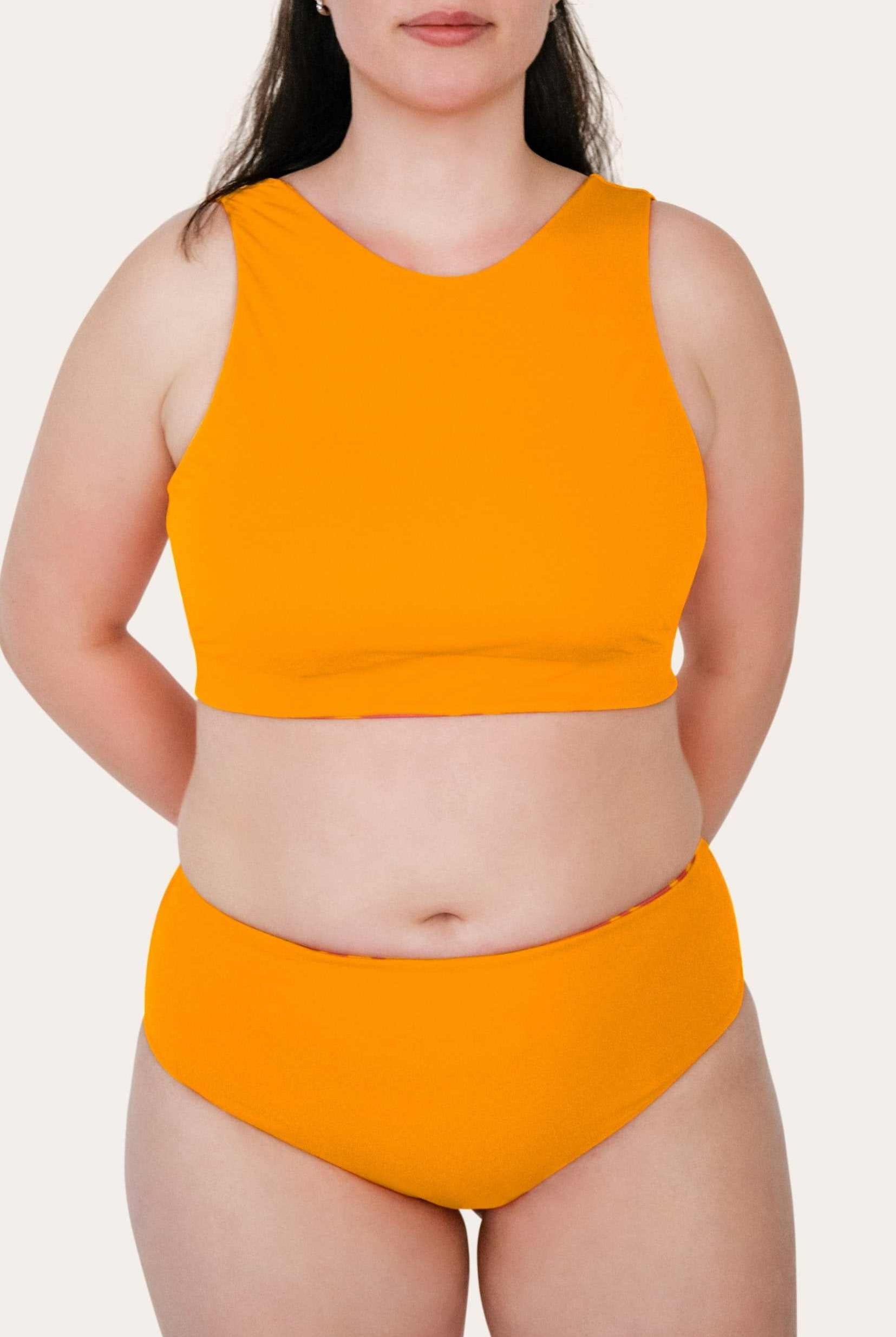 Reversible High Waist Bikini Bottom - Orange / Pink Waves - SEASICK SWIM