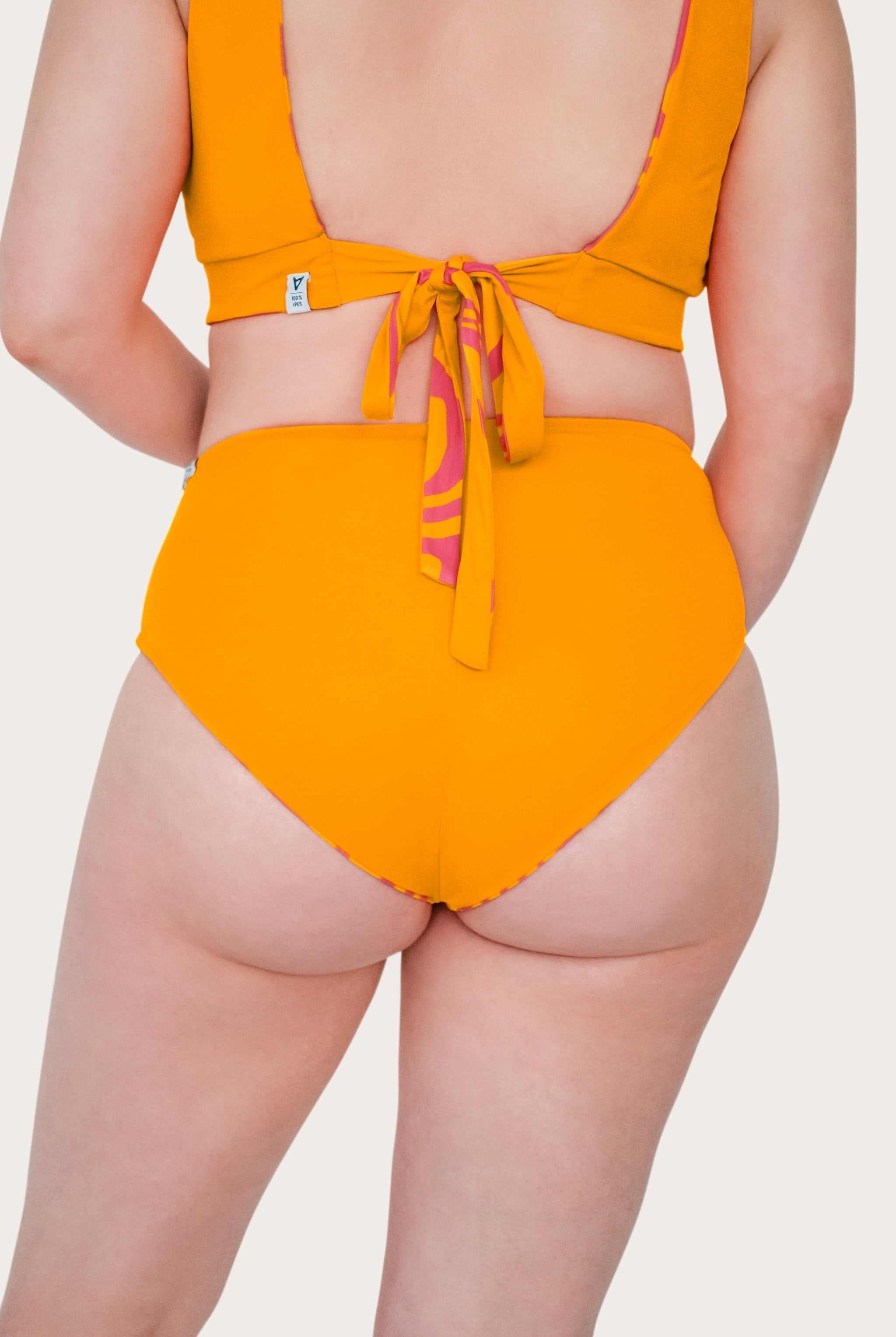Reversible High Waist Bikini Bottom - Orange / Pink Waves - SEASICK SWIM