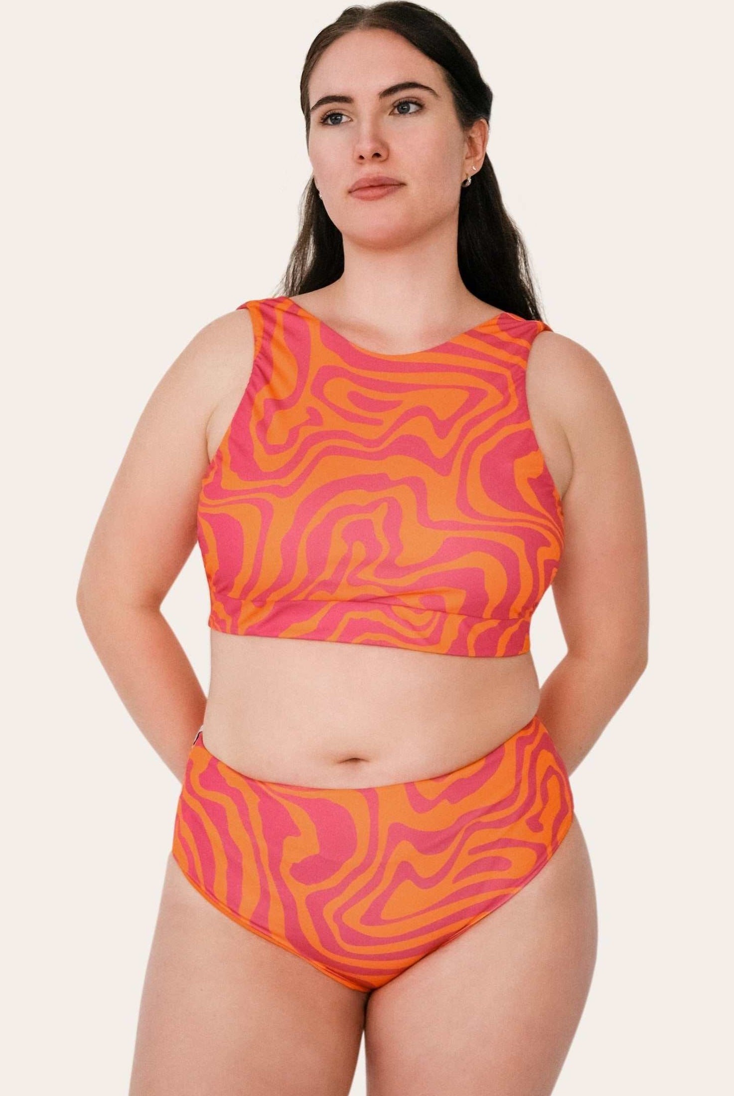 Reversible Surf Bikini Top_Orange/Pink Waves_SEASICK SWIM