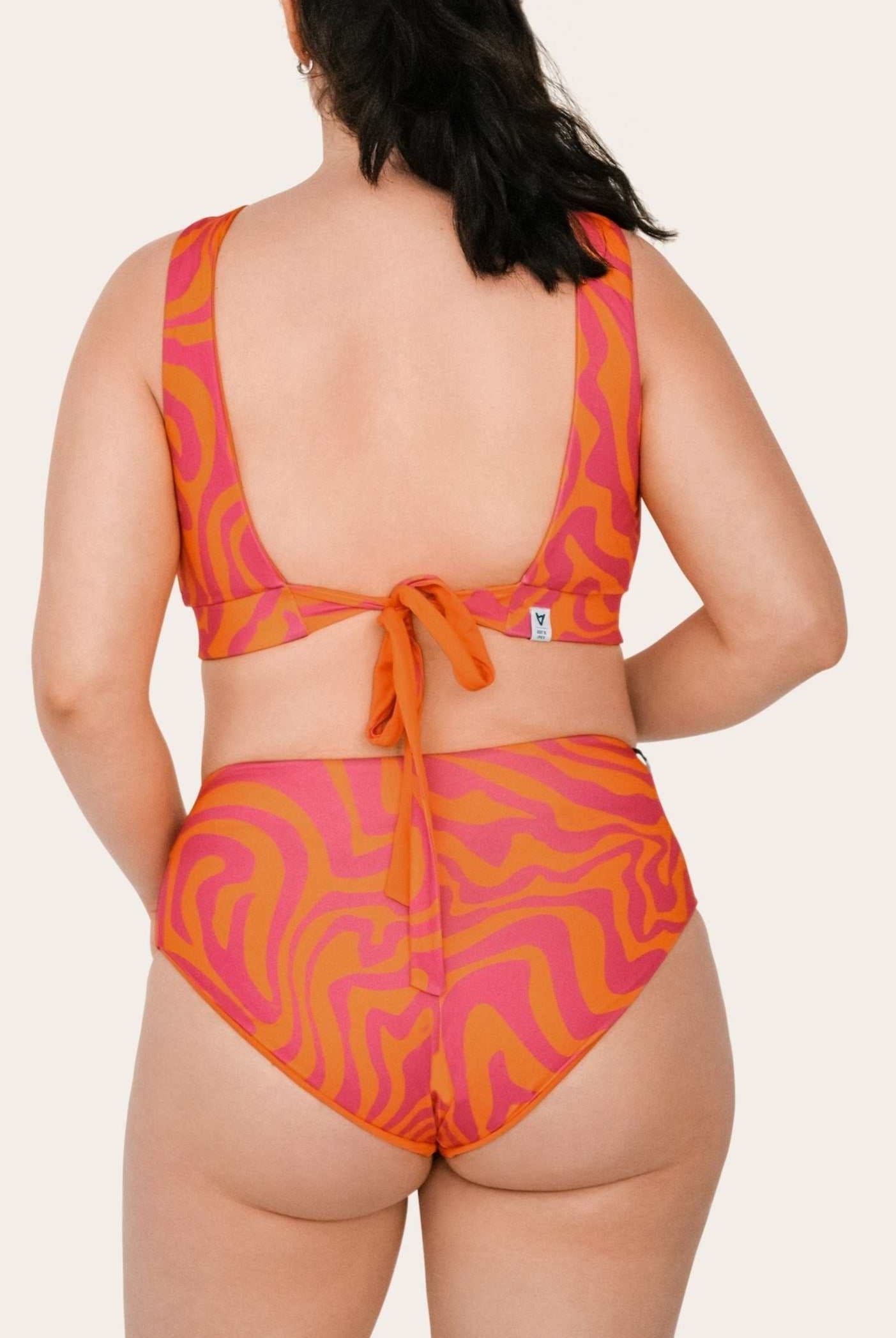 Reversible High Waist Bikini Bottom - Orange / Pink Waves - SEASICK SWIM
