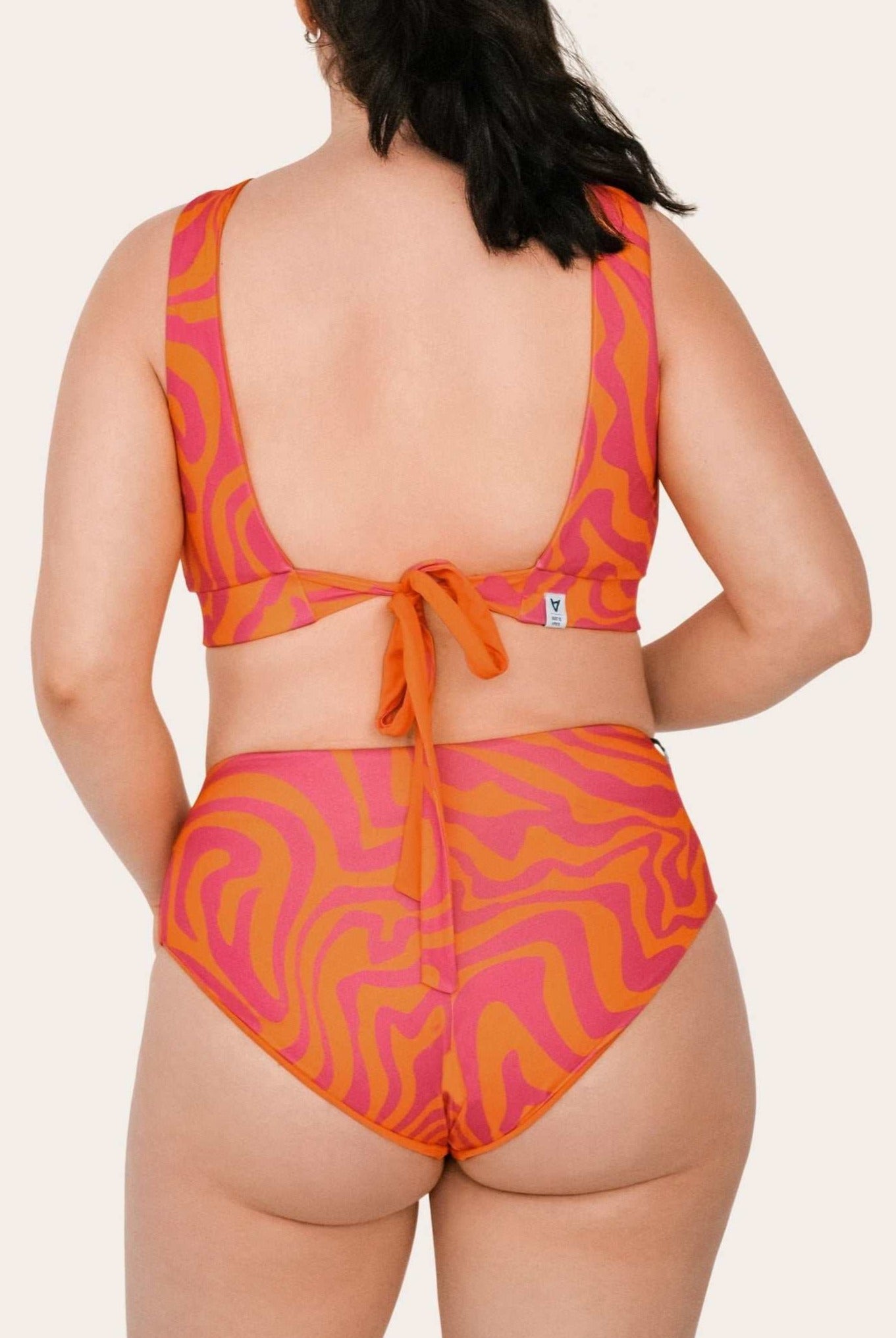 Reversible Surf Bikini Top_Orange/Pink Waves_SEASICK SWIM
