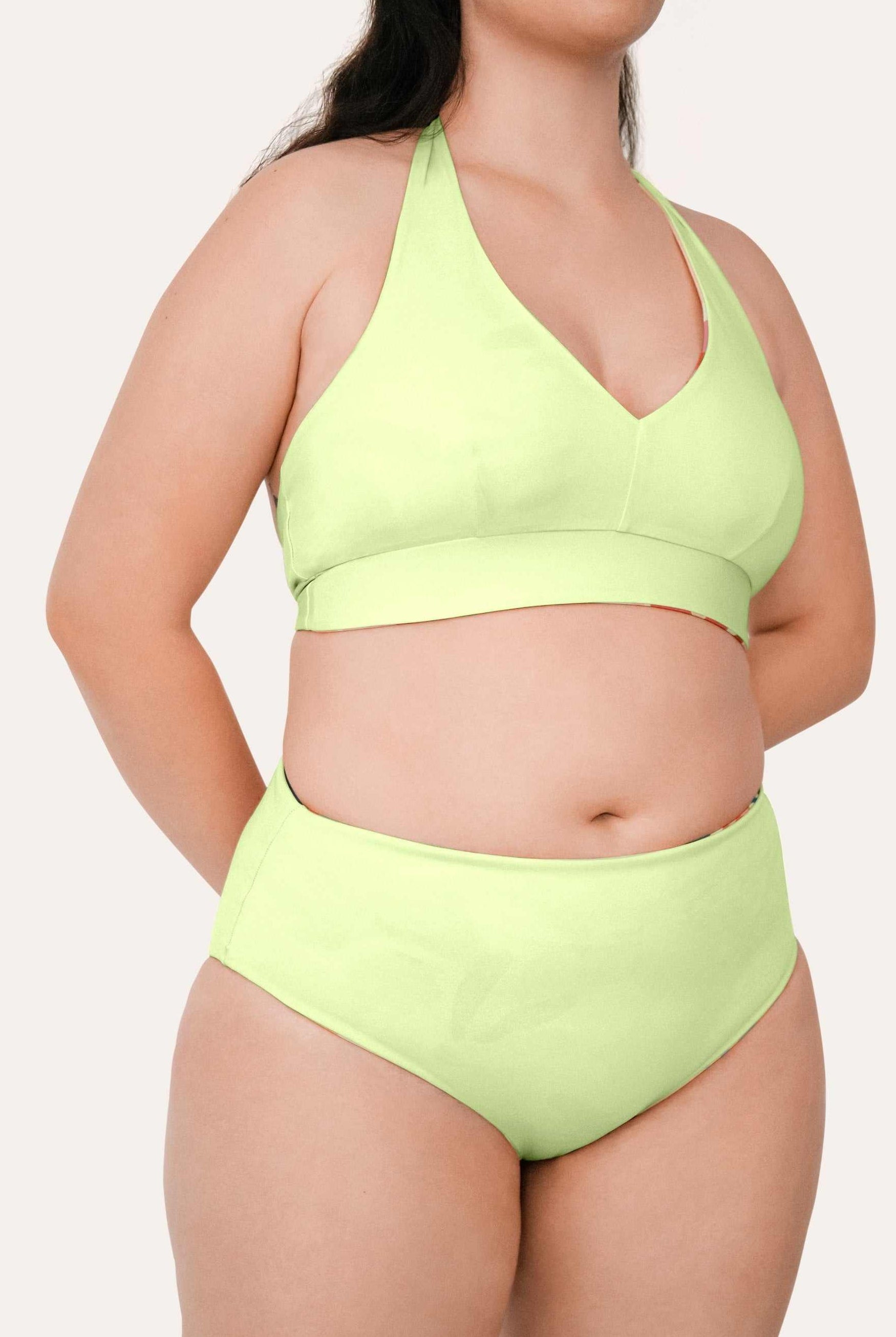 Reversible High Waist Bikini Bottom - Lemon / Flowerprint - SEASICK SWIM