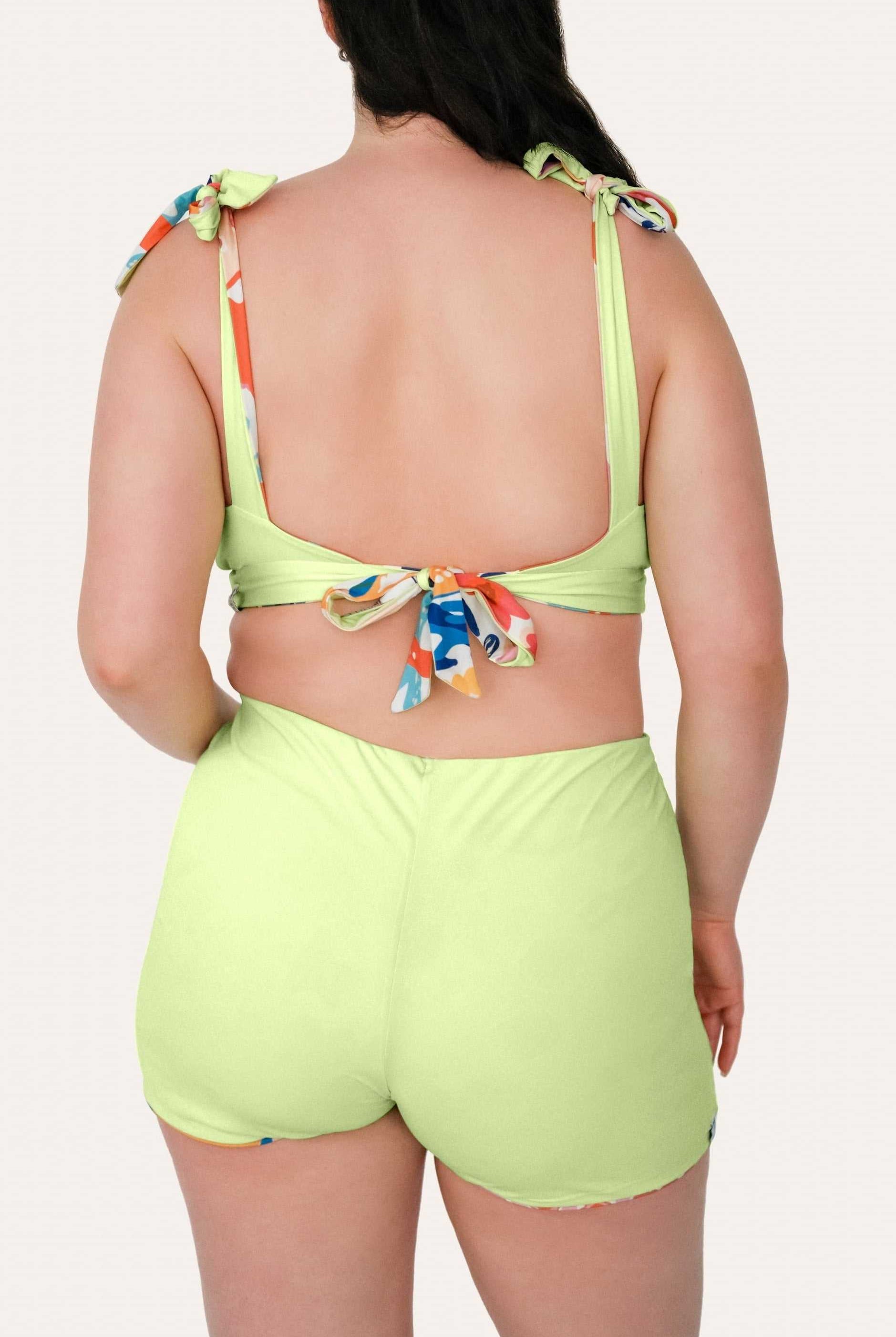 Reversible Surf Bikini Shorts - Lemon / Flowerprint - SEASICK SWIM