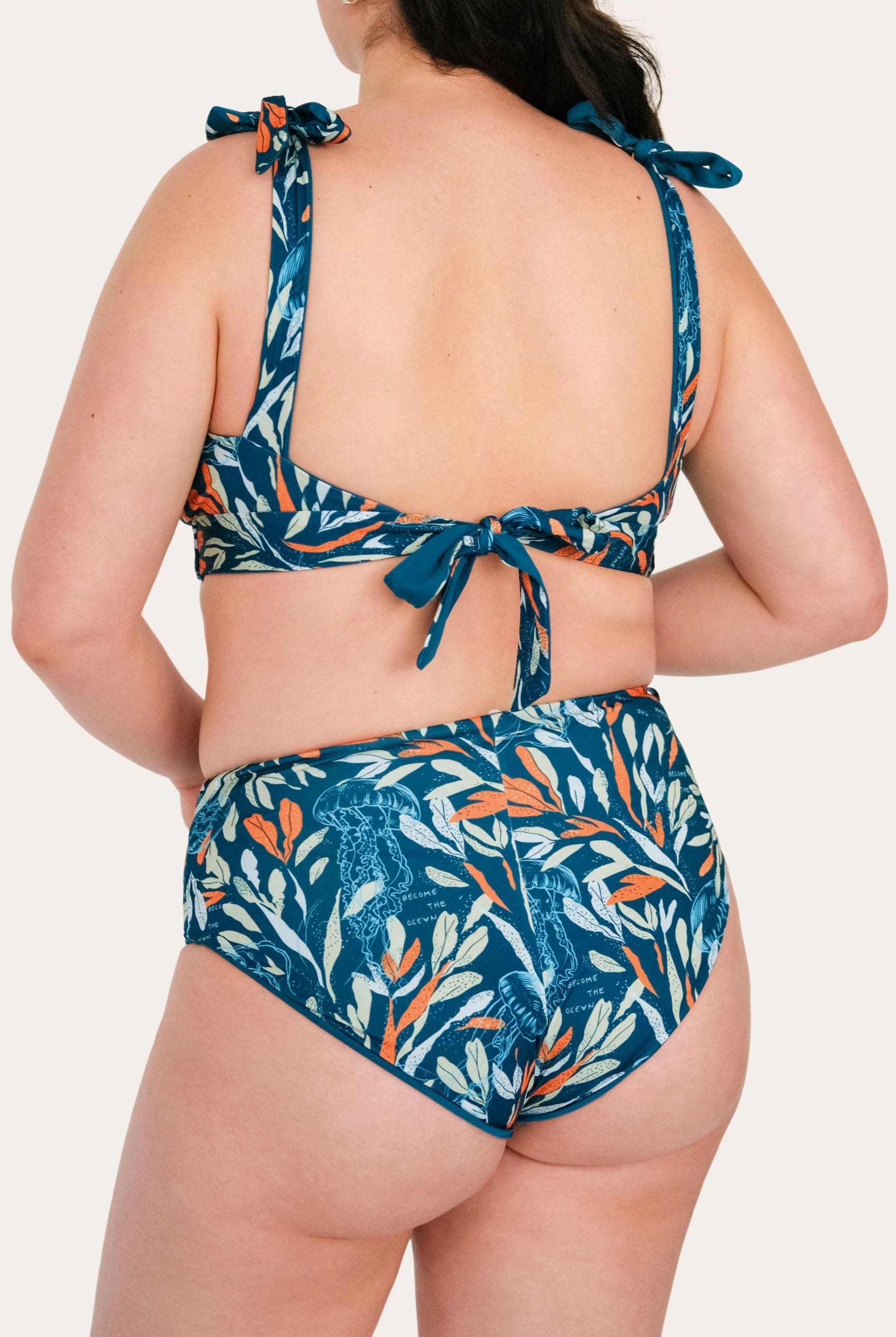 Reversible High Waist Bikini Bottom - Petrol / Oceanprint - SEASICK SWIM