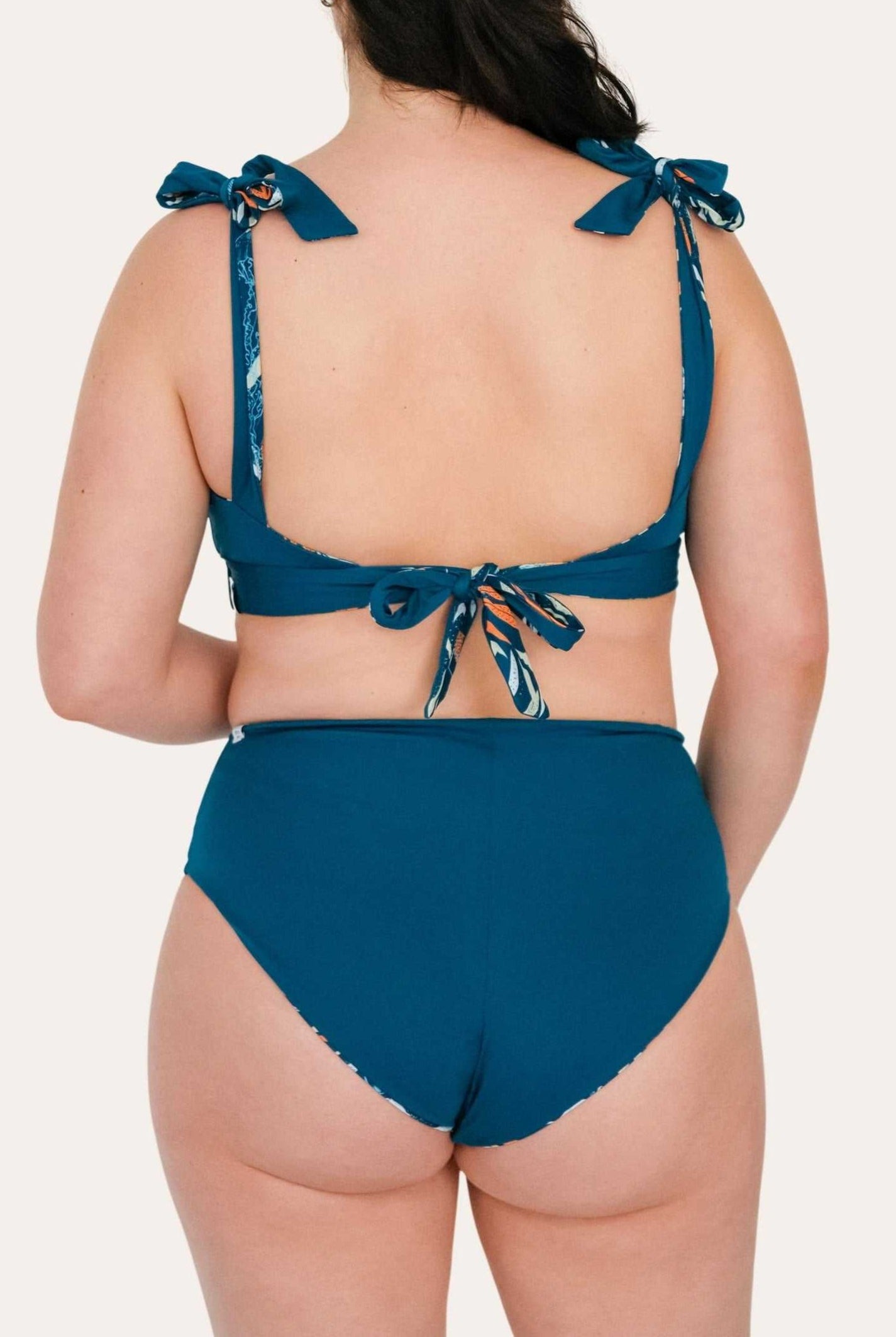 Reversible High Waist Bikini Bottom - Petrol / Oceanprint - SEASICK SWIM