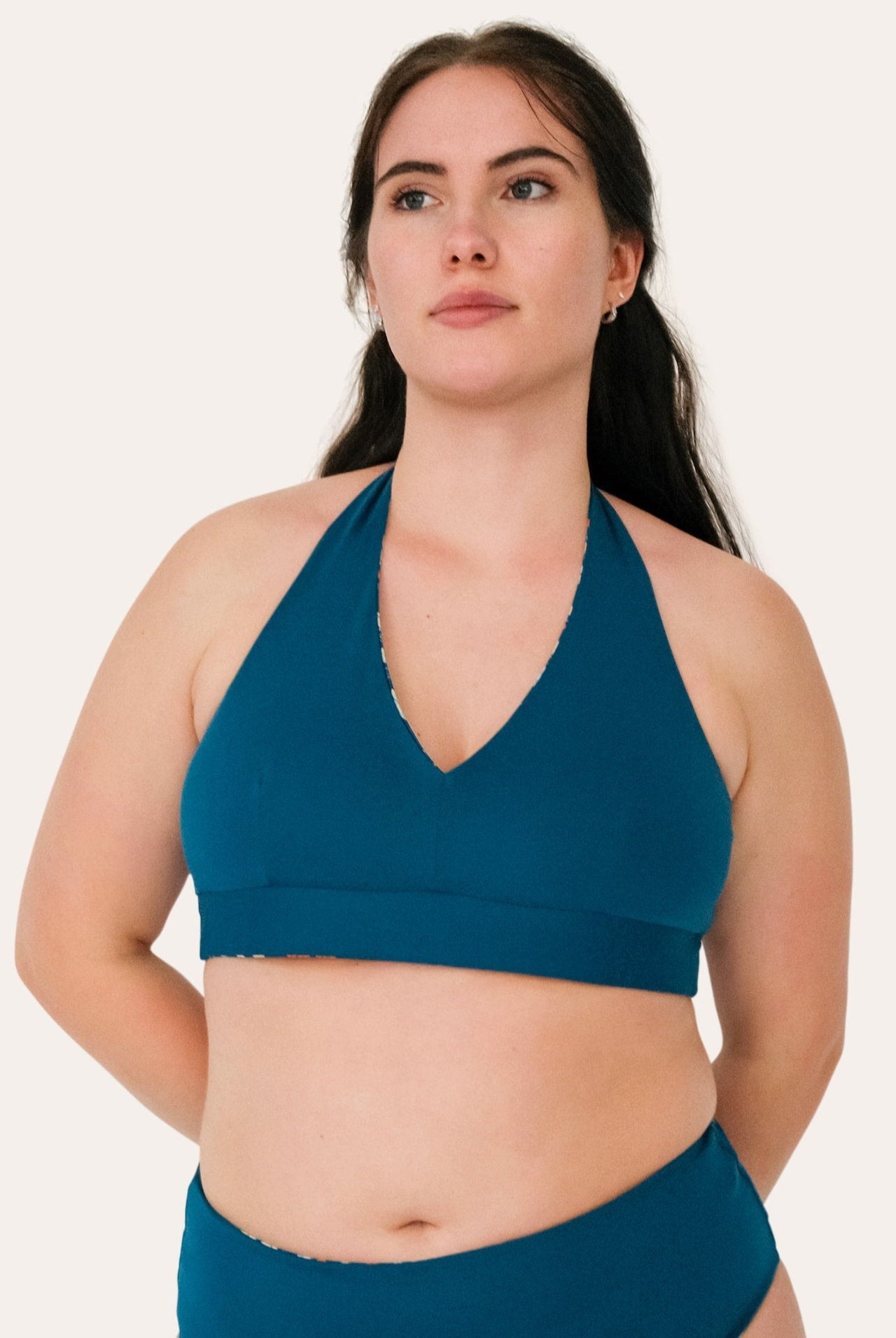 Reversible Bustier Bikini Top - Petrol /Oceanprint - SEASICK SWIM