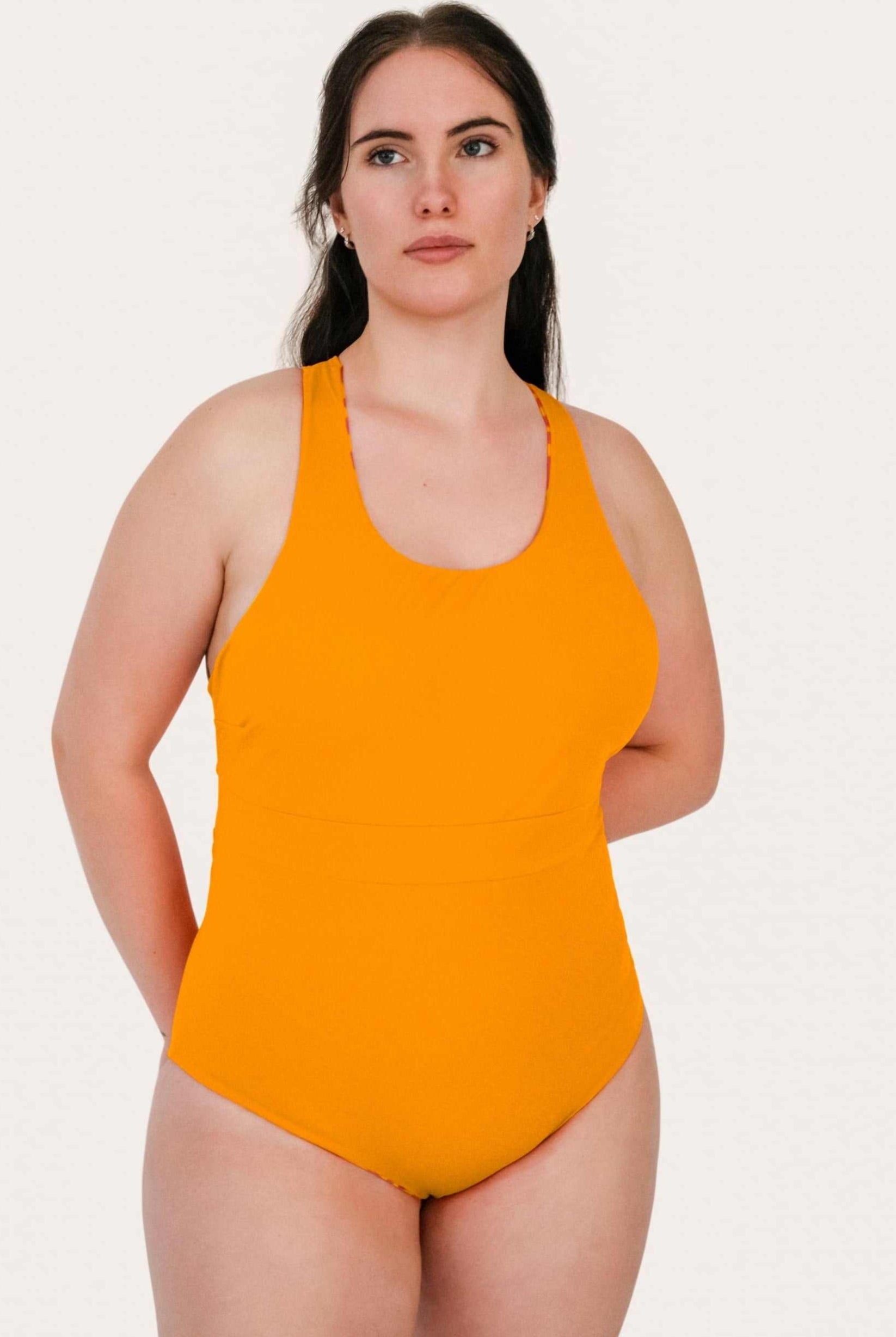 Reversible Sporty Swimsuit - Orange / Pink Waves - SEASICK SWIM