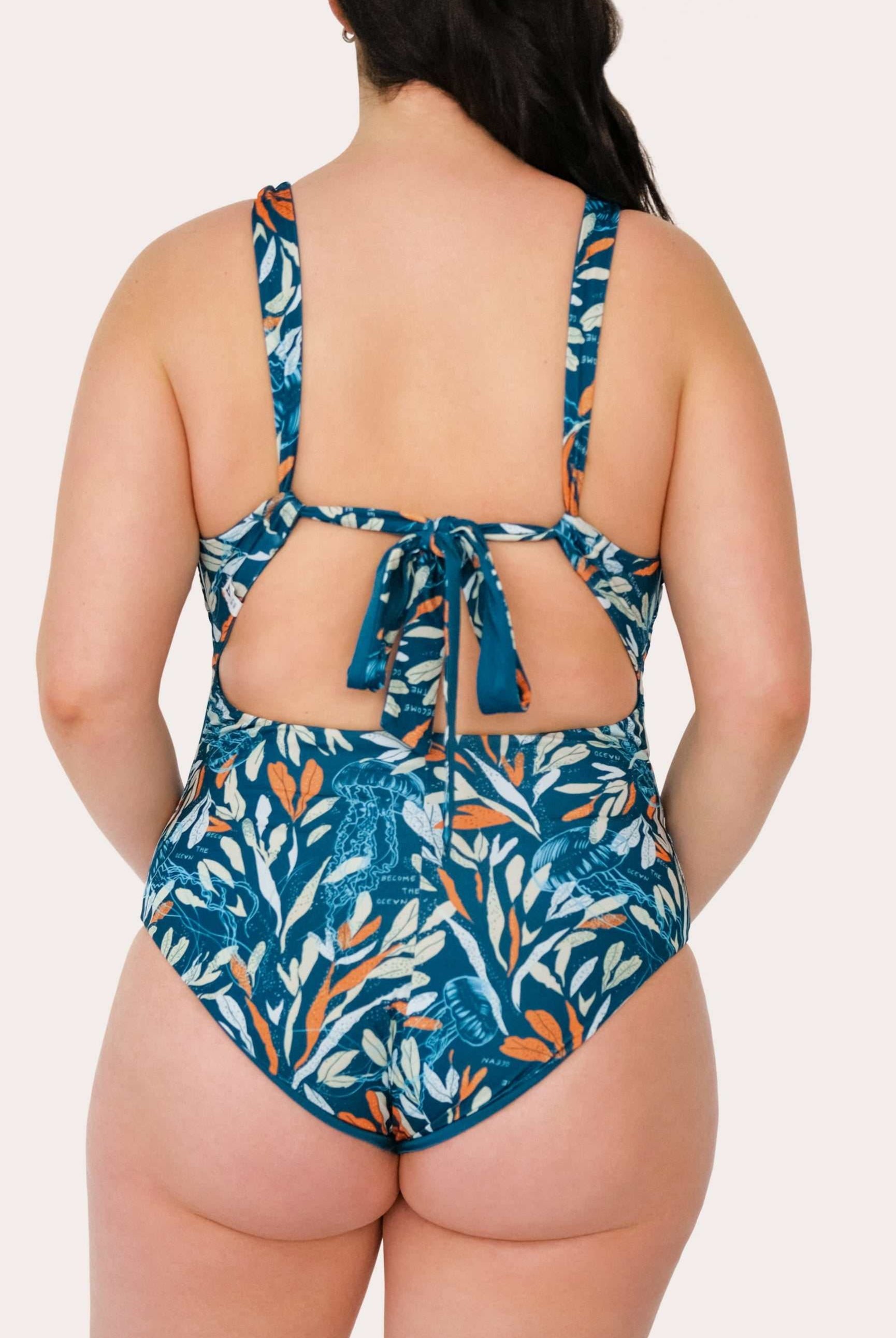 Reversible Sporty Swimsuit_Petrol/Ocean Print_SEASICK SWIM
