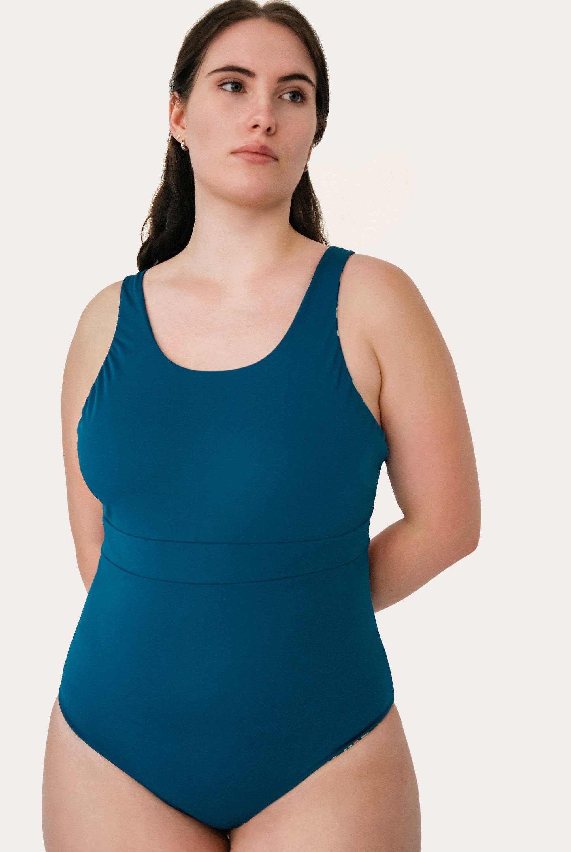 Reversible Sporty Swimsuit_Petrol/Ocean Print_SEASICK SWIM