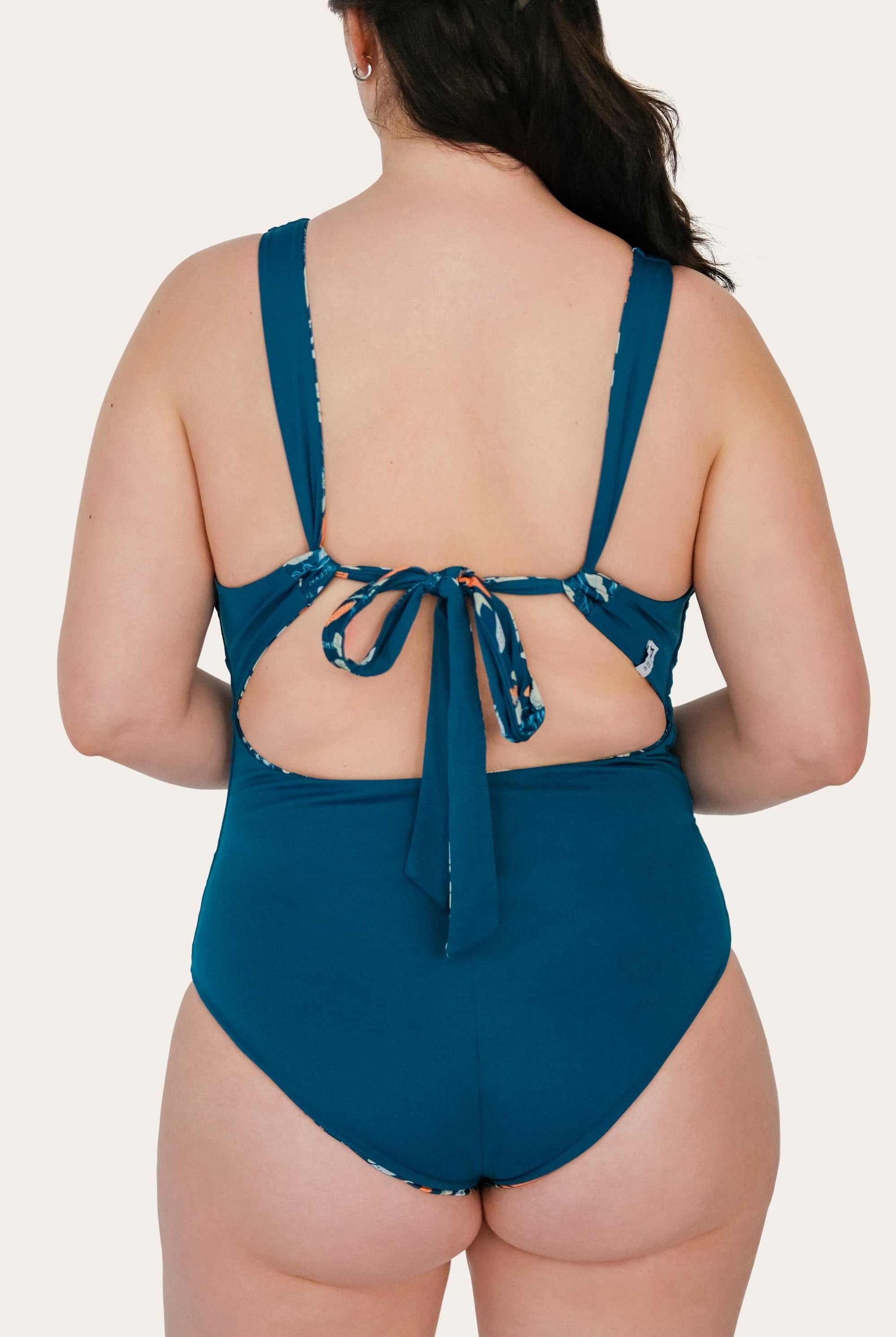 Reversible Sporty Swimsuit_Petrol/Ocean Print_SEASICK SWIM