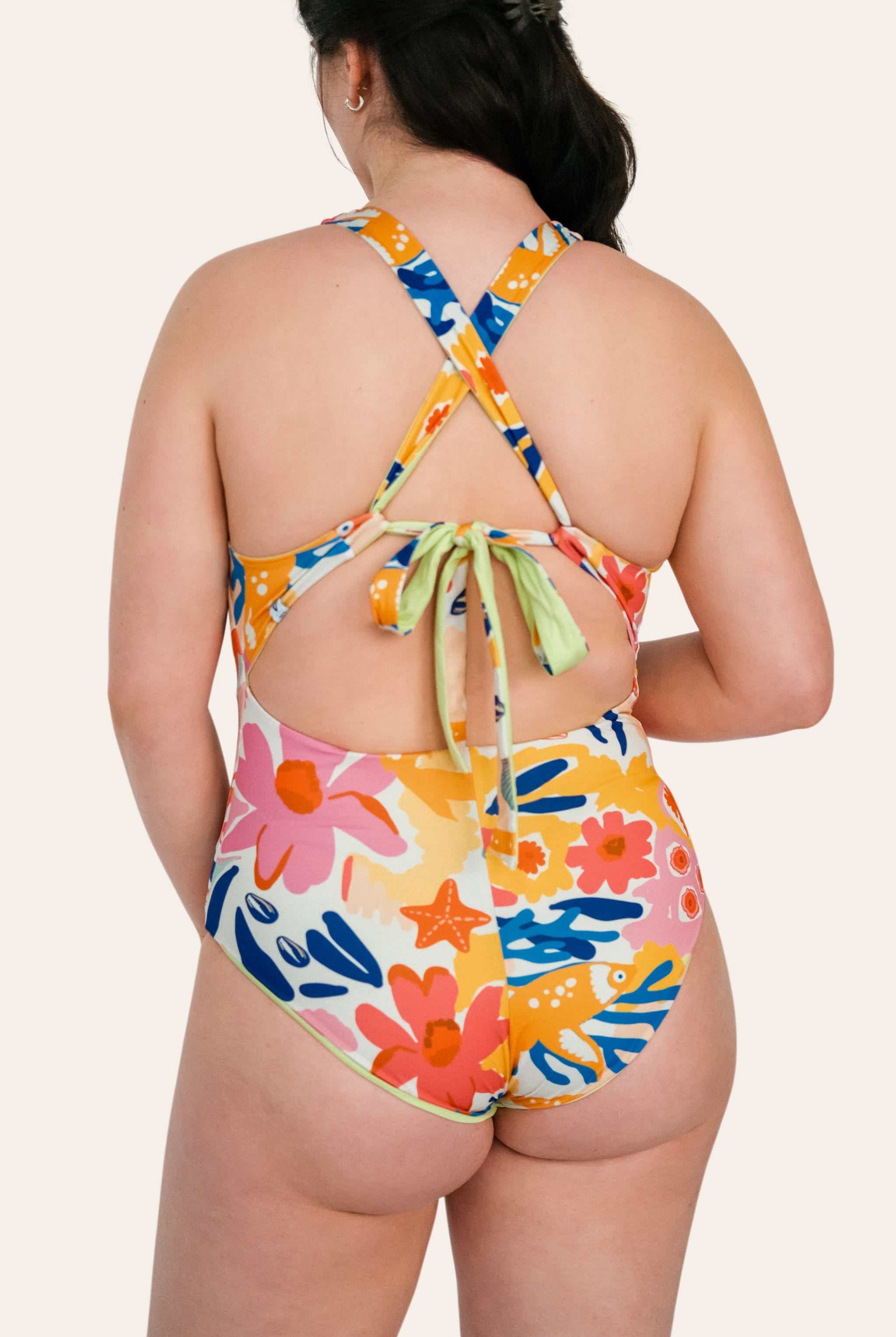 Reversible Sporty Swimsuit - Lemon / Flowerprint - SEASICK SWIM
