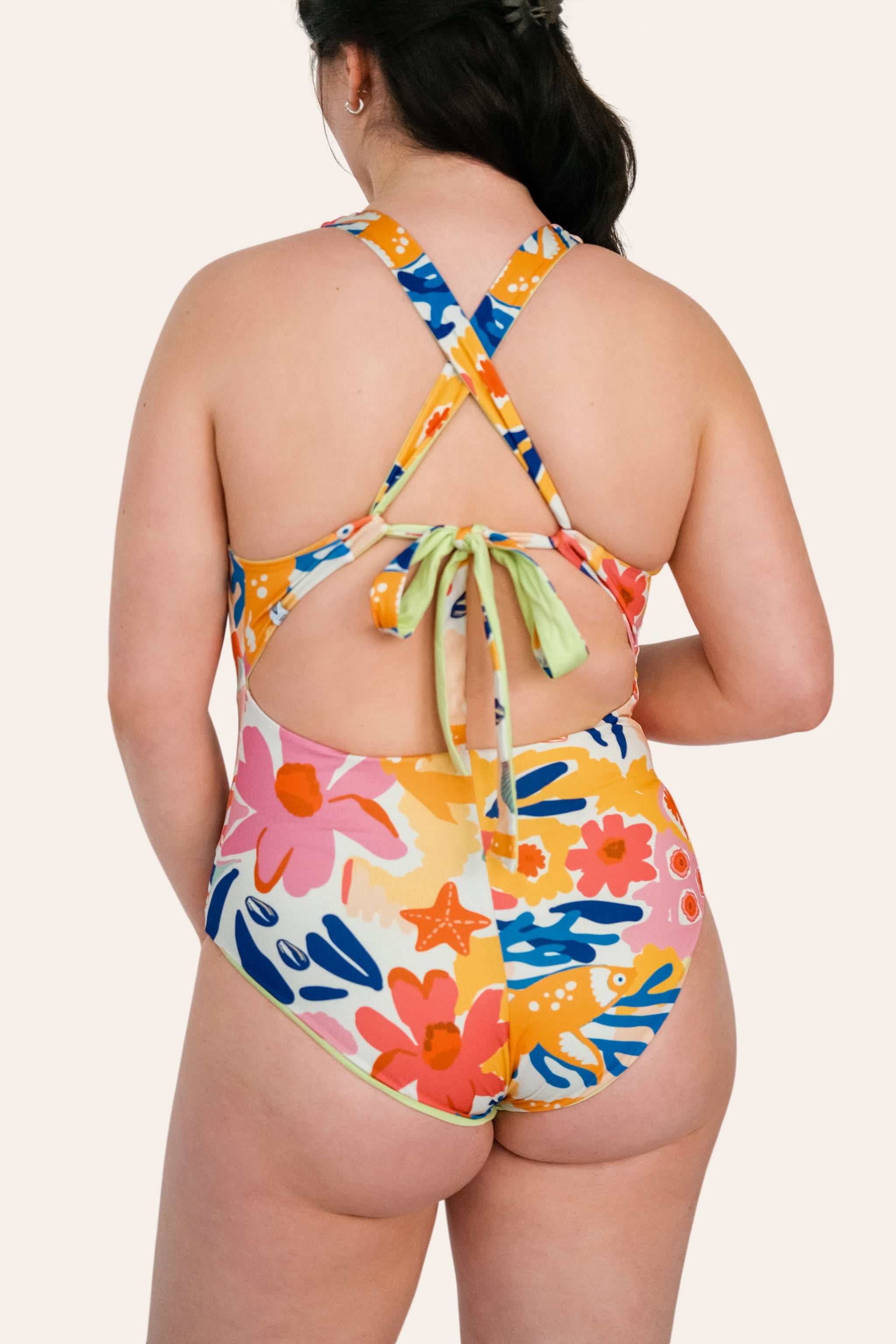 Reversible Sporty Swimsuit - Lemon / Flowerprint - SEASICK SWIM