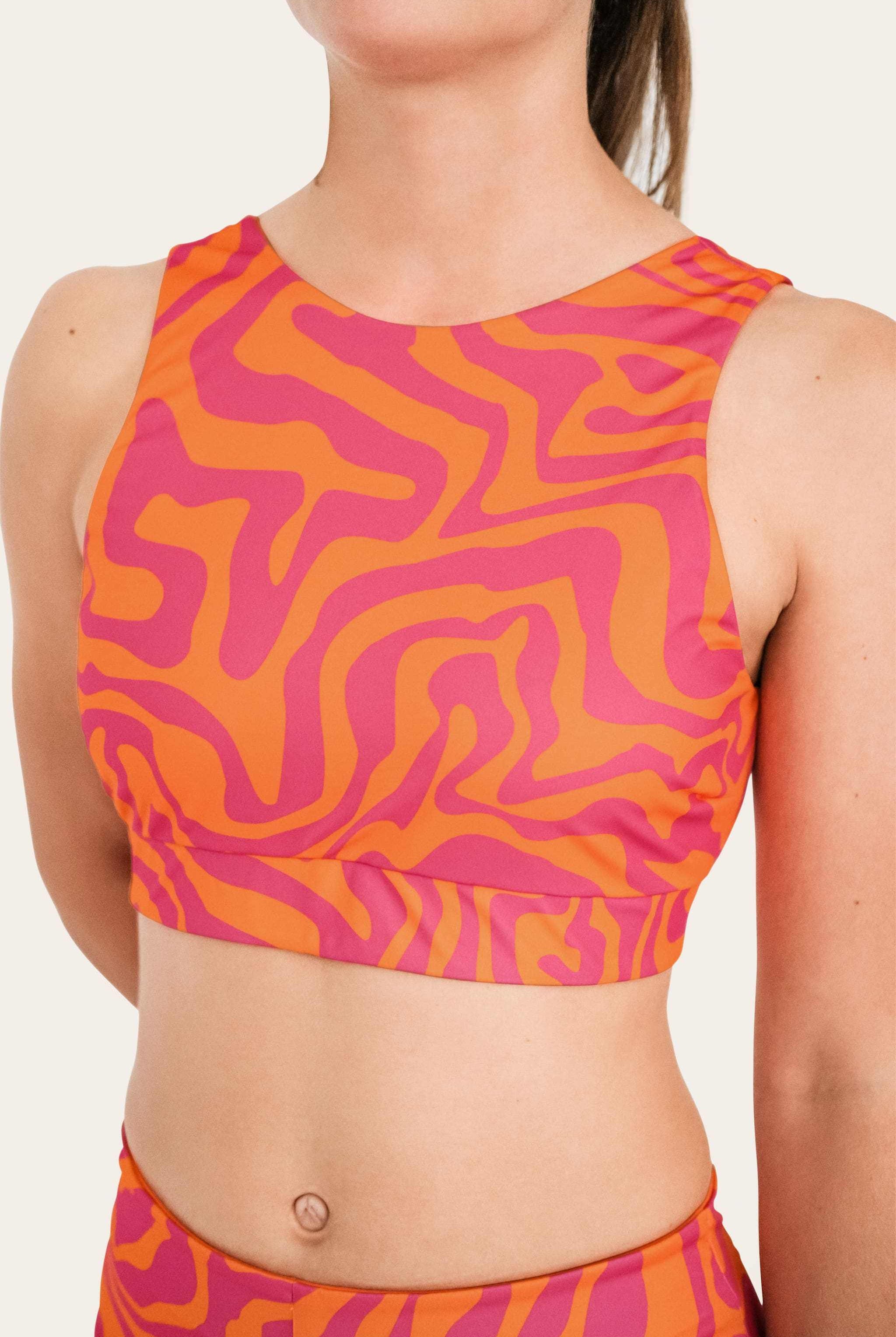 Reversible Surf Bikini Top_Orange/Pink Waves_SEASICK SWIM