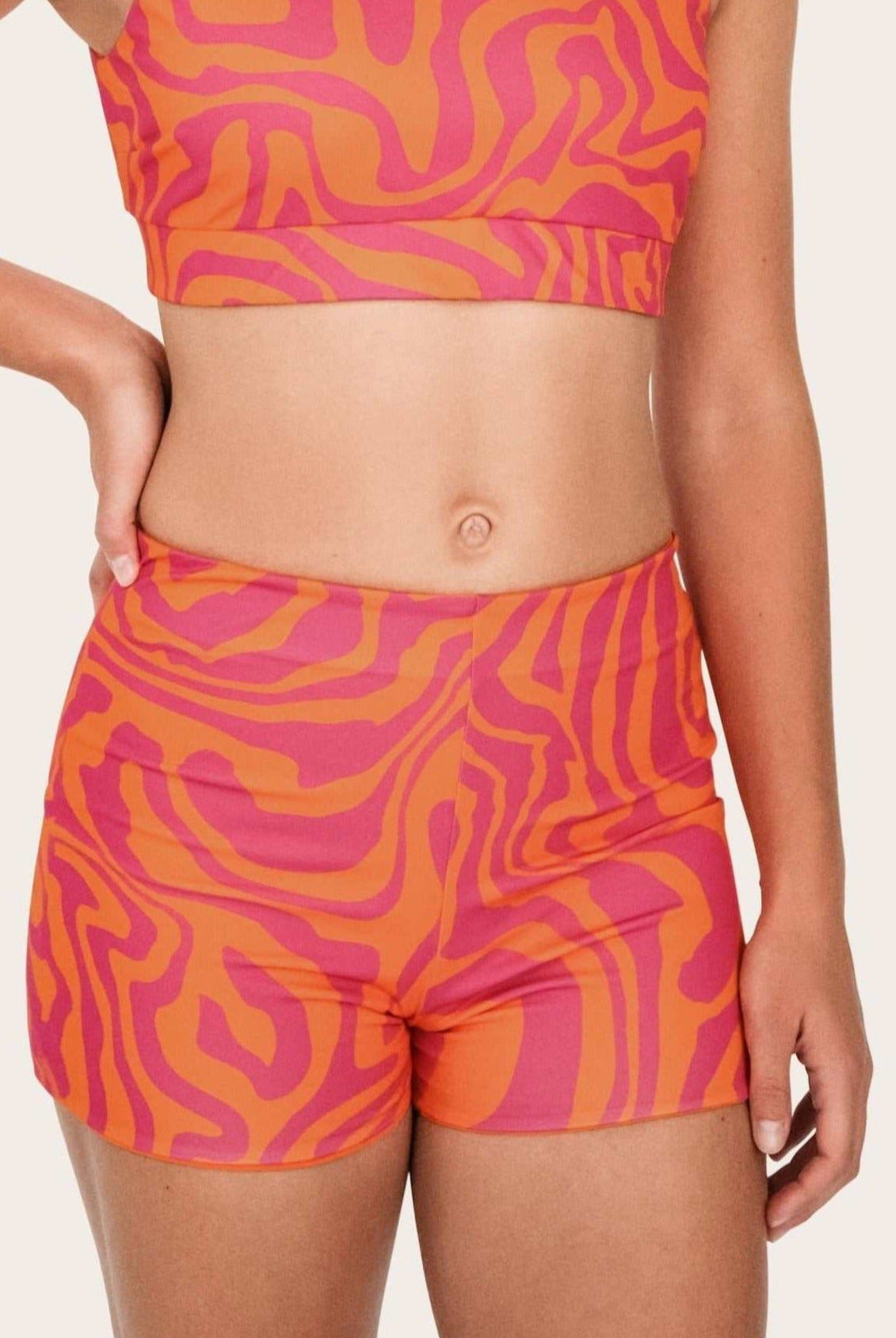 Reversible Surf Bikini Shorts - Orange / Pink Waves - SEASICK SWIM
