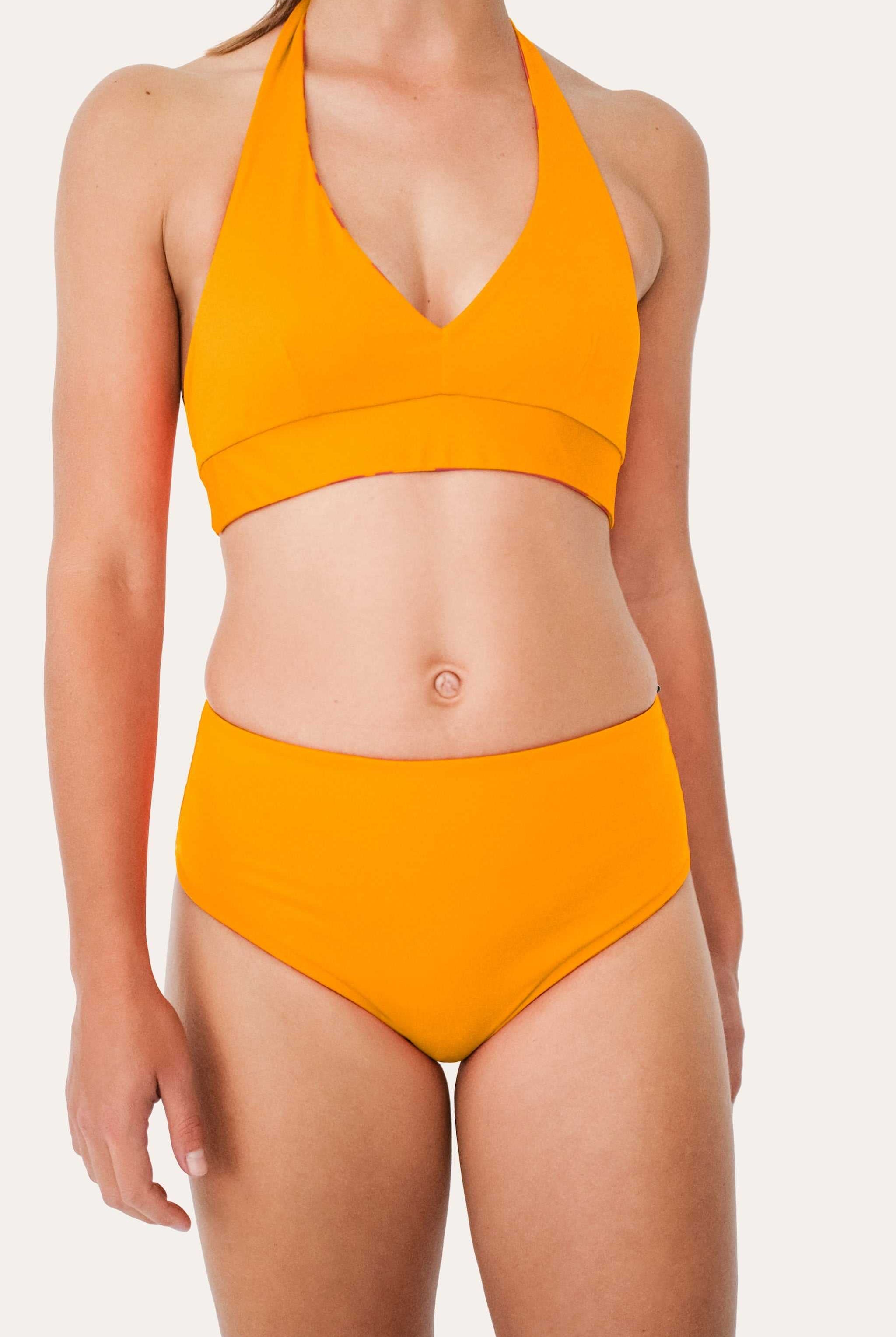 Reversible High Waist Bikini Bottom - Orange / Pink Waves - SEASICK SWIM