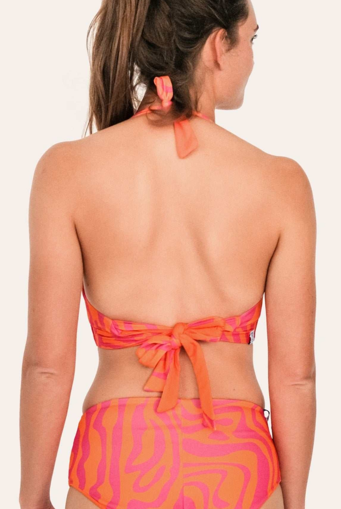 Reversible Bustier Bikini Top - Orange / Pink Waves - SEASICK SWIM