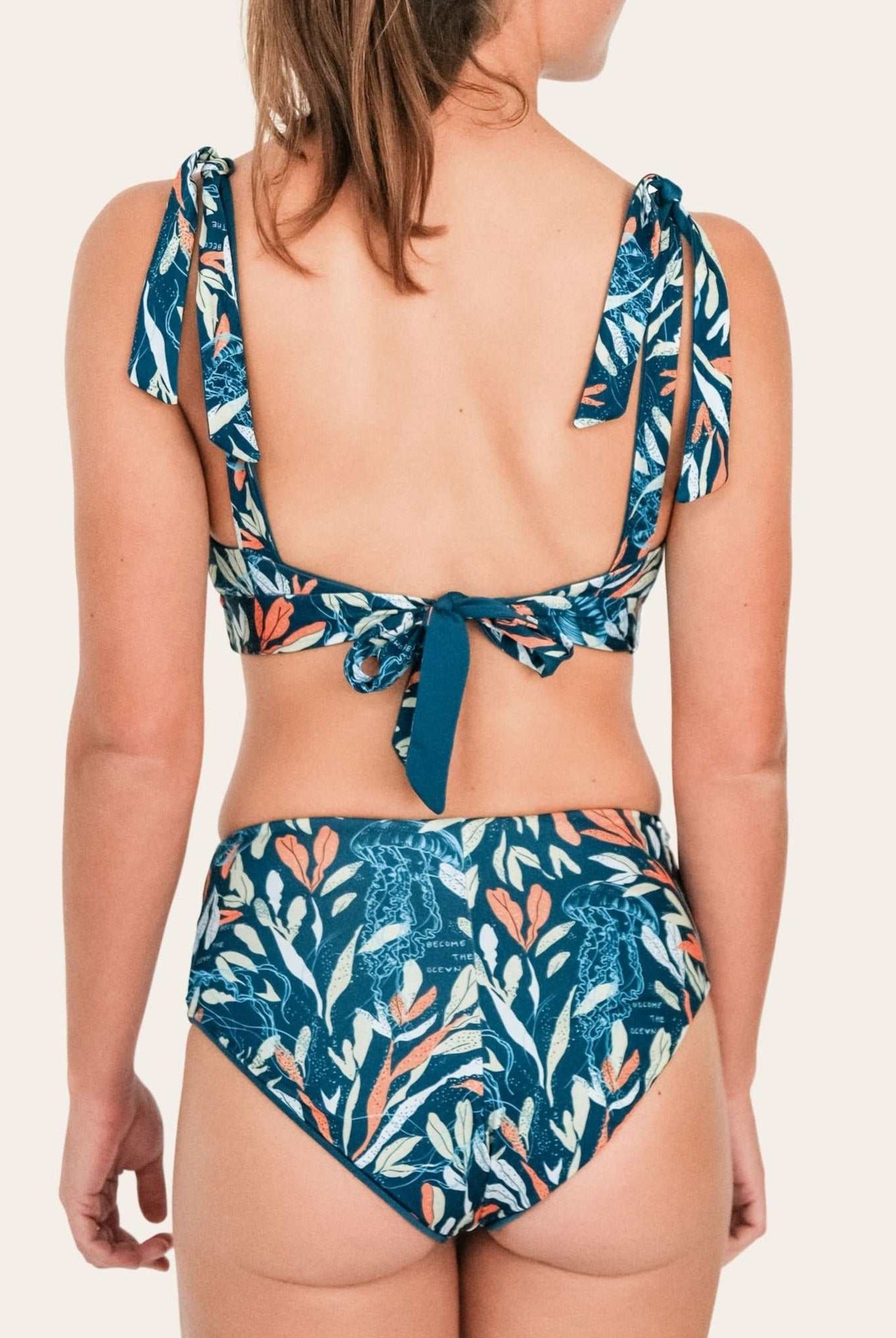 Reversible High Waist Bikini Bottom - Petrol / Oceanprint - SEASICK SWIM