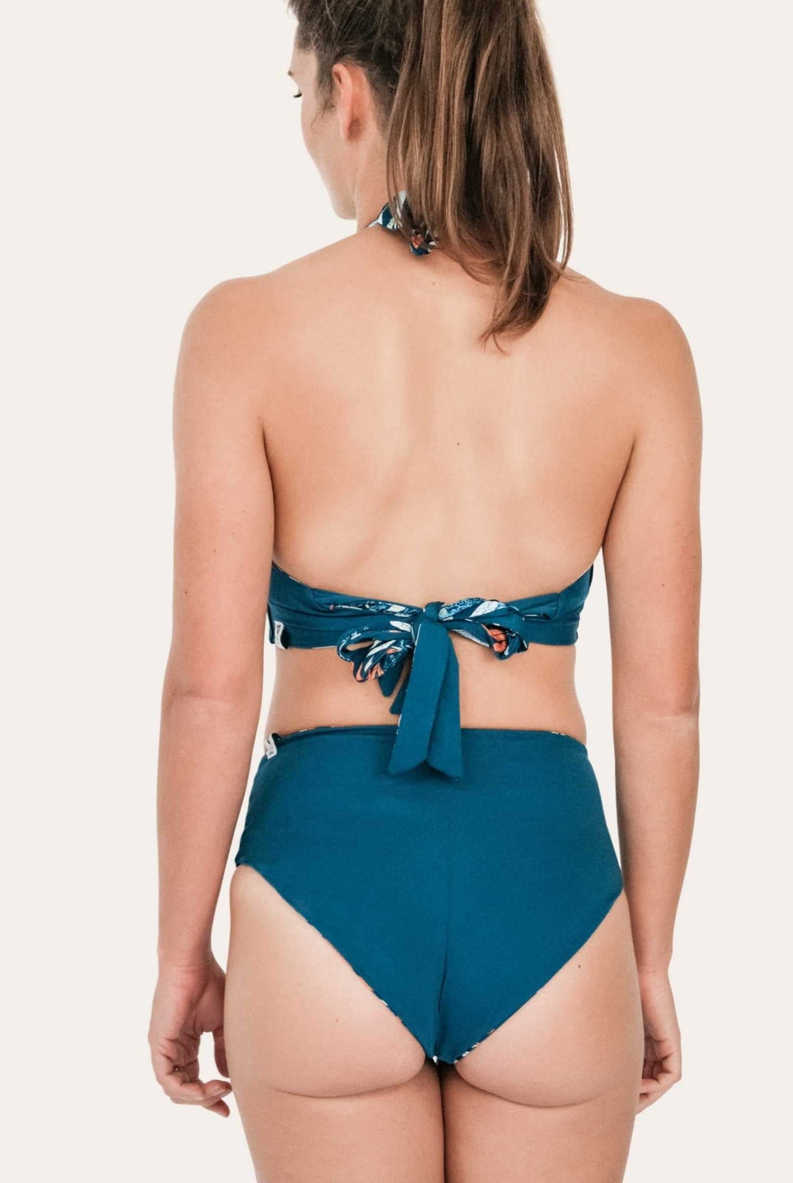 Reversible Bustier Bikini Top - Petrol /Oceanprint - SEASICK SWIM