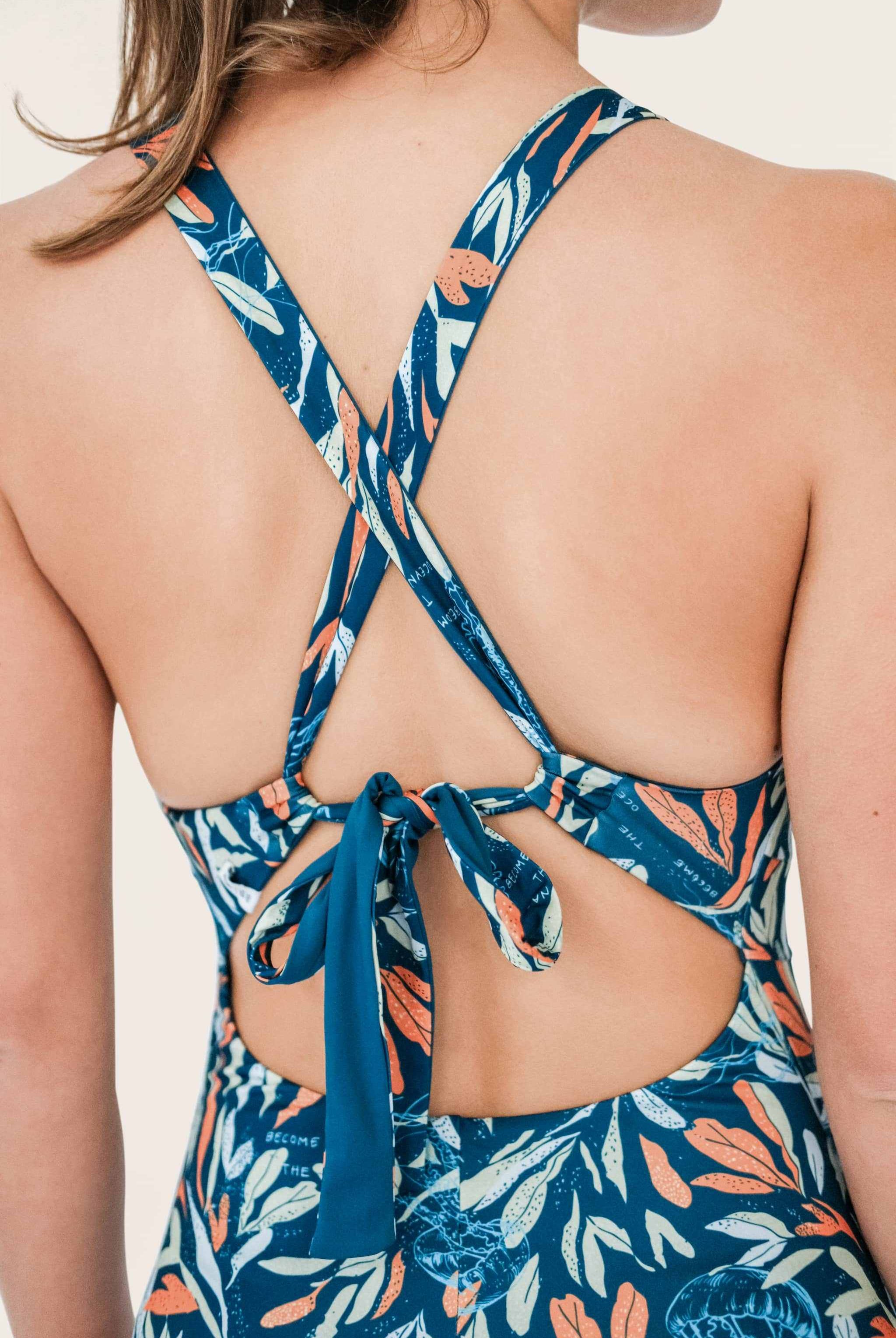 Reversible Sporty Swimsuit_Petrol/Ocean Print_SEASICK SWIM