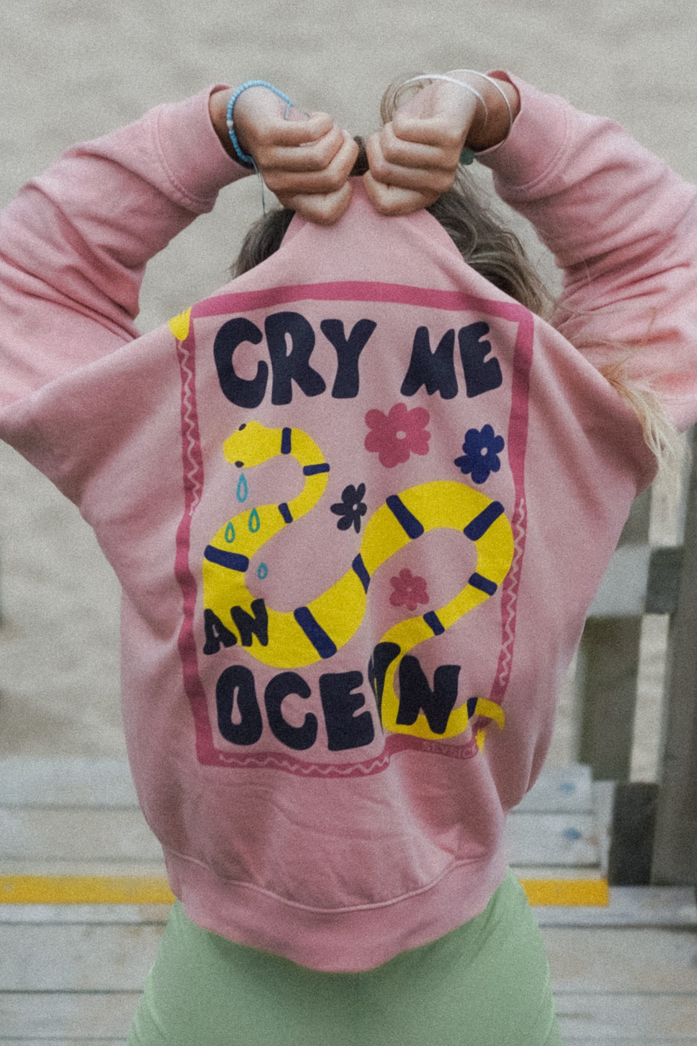 Rosa unisex sweater with bold back print and front logo stitch by Seasick Studio.
