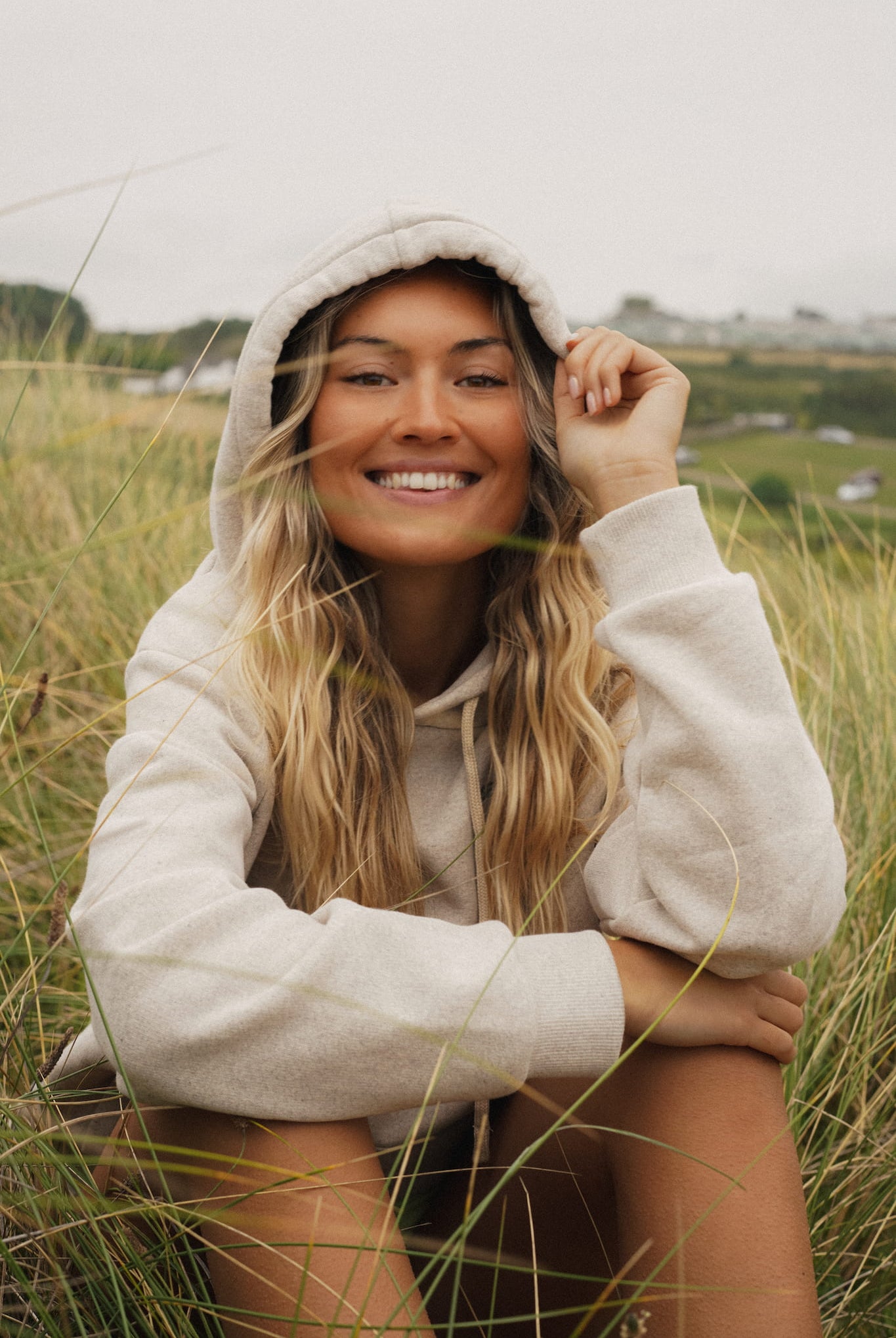 Organic Cotton Beige Unisex Hoodie - font by Seasick Studio