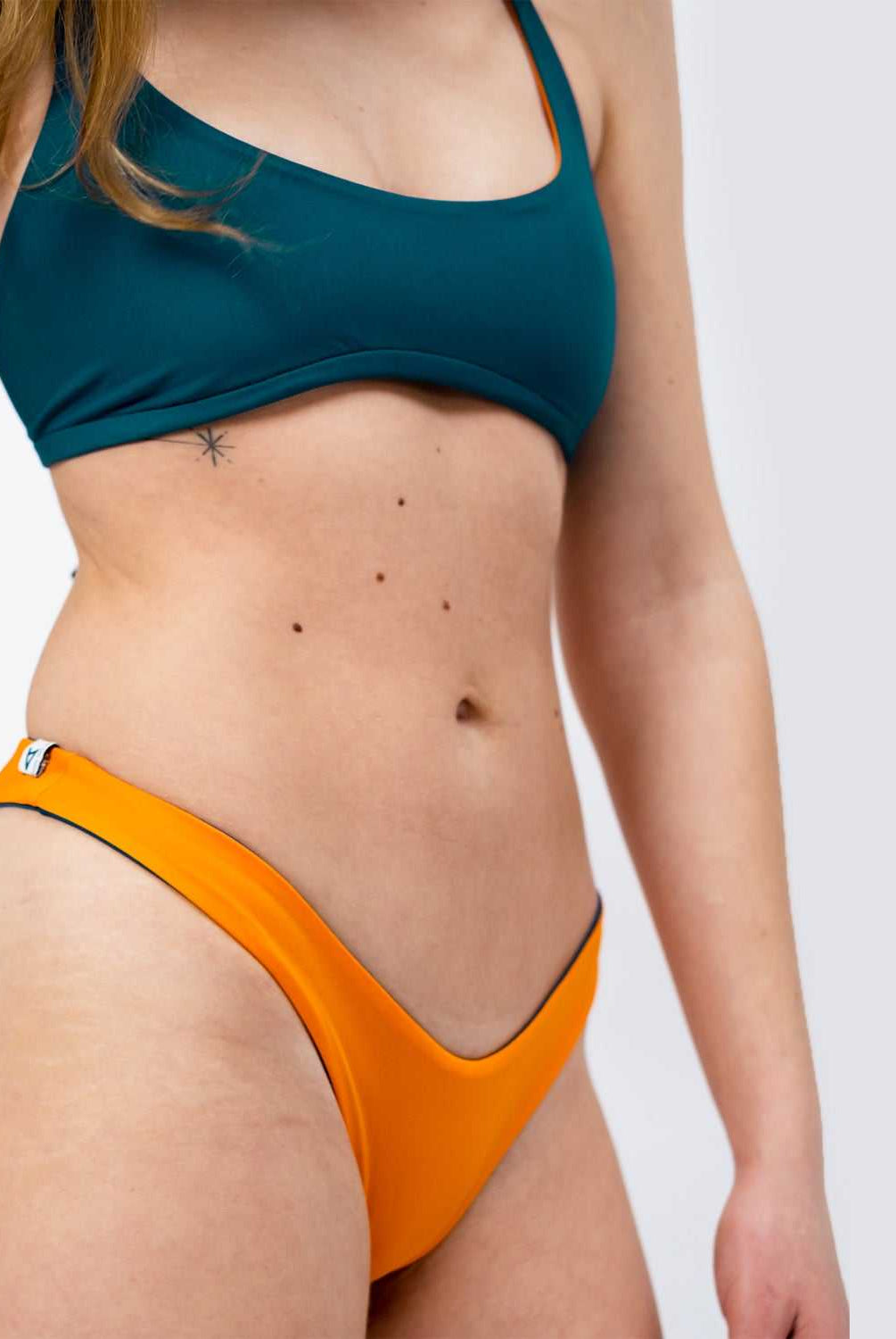 Sustainable Brazilian Bikini Bottom -Orange/Petrol - SEASICK SWIM