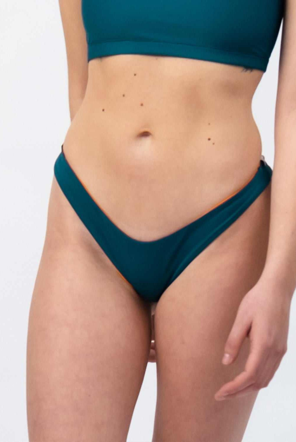 Sustainable Brazilian Bikini Bottom -Orange/Petrol - SEASICK SWIM