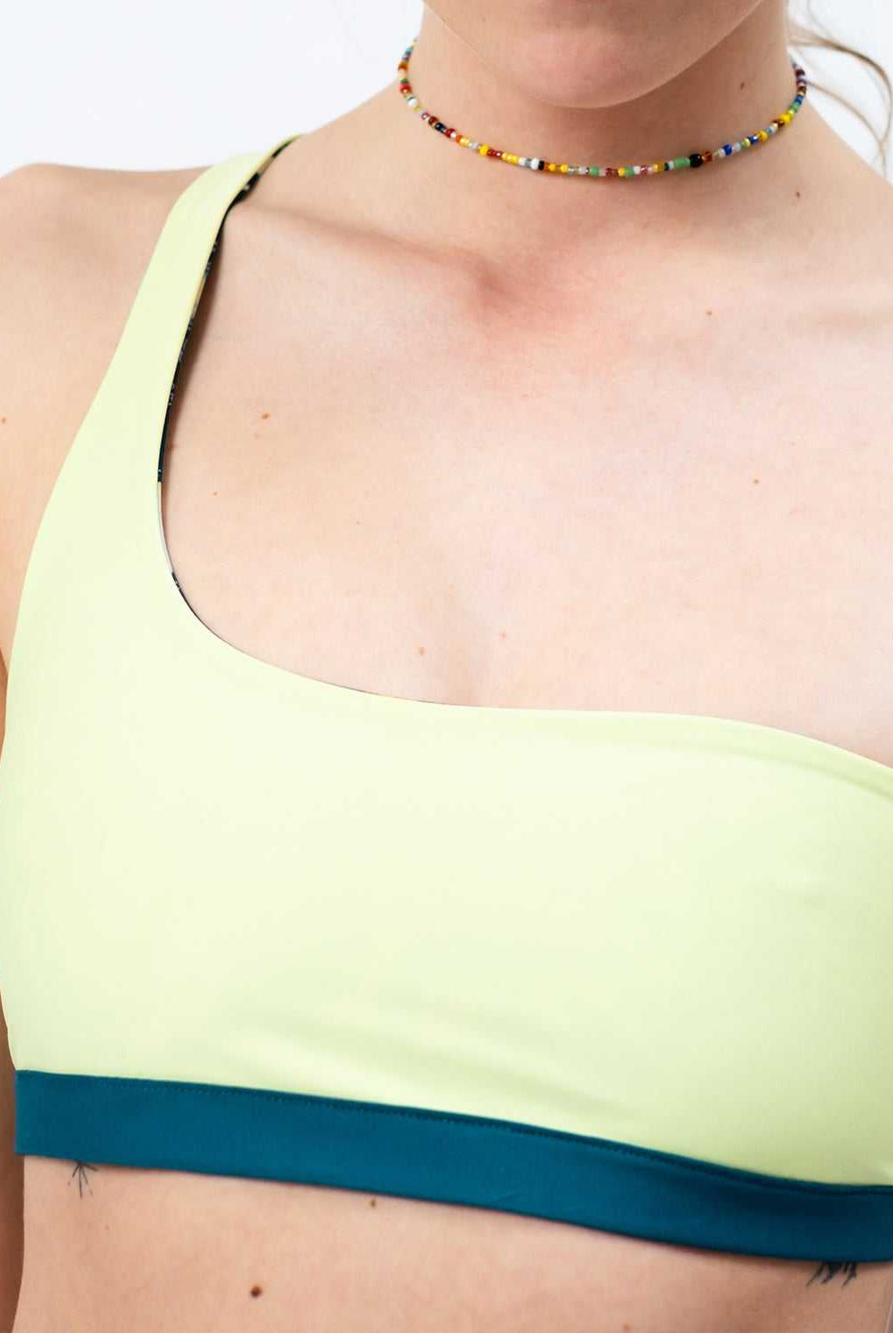 One-Shoulder Bikini Top - Lemon/Oceanprint - SEASICK SWIM