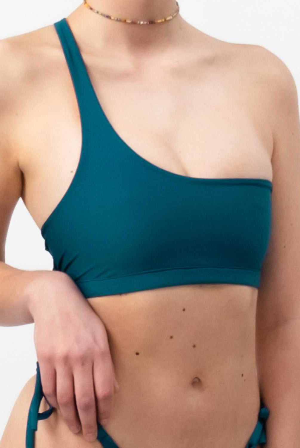 One-Shoulder Bikini Top - Orange/Petrol - SEASICK SWIM