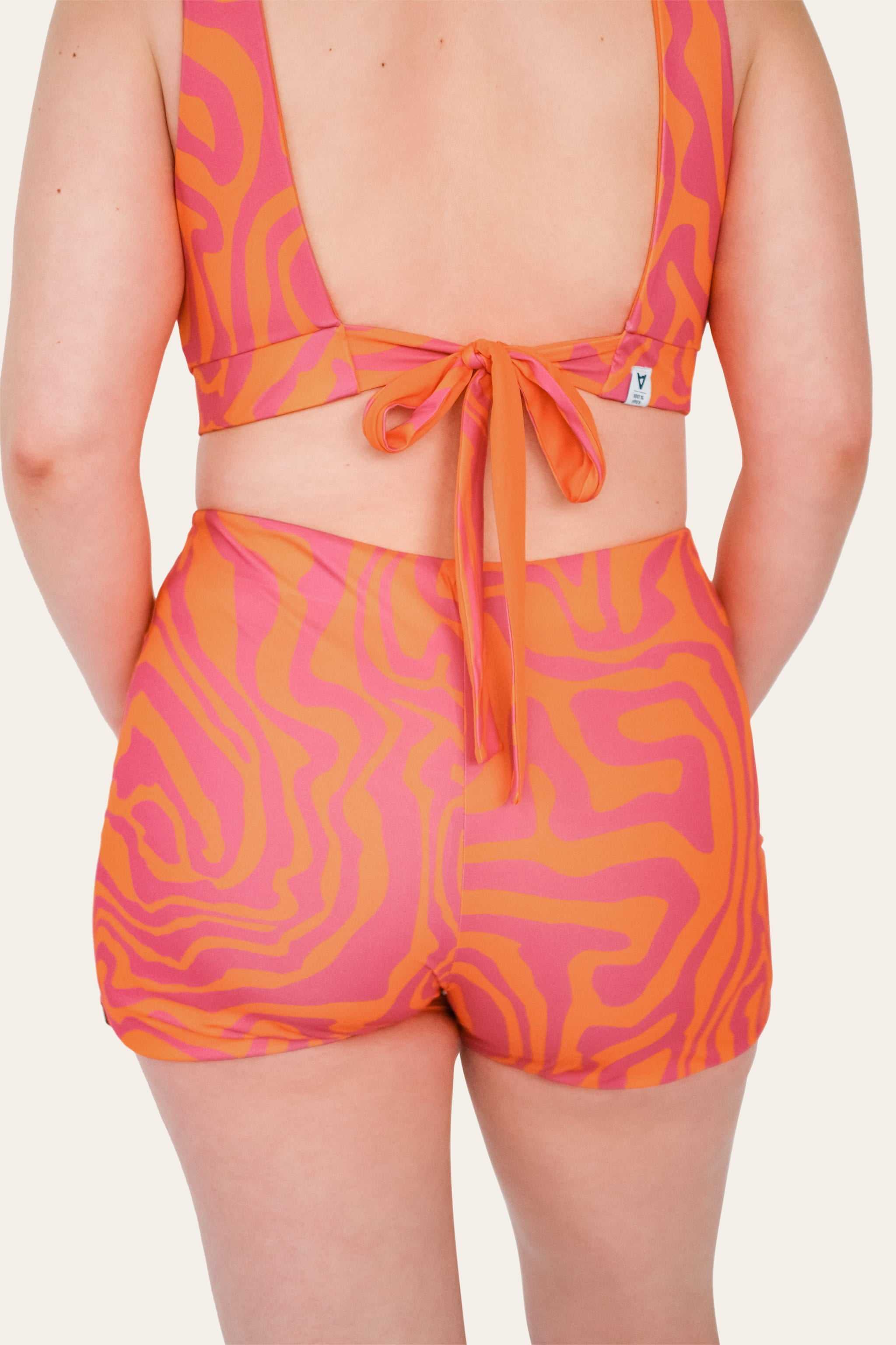 Reversible Surf Bikini Shorts - Orange / Pink Waves - SEASICK SWIM