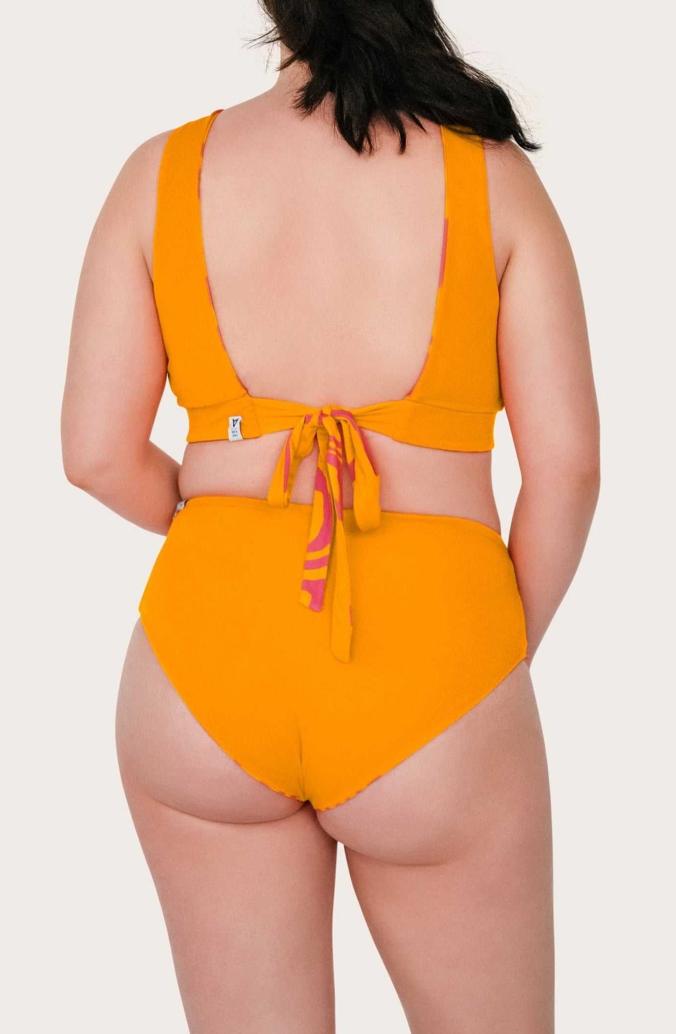 Reversible Surf Bikini Top_Orange/Pink Waves_SEASICK SWIM