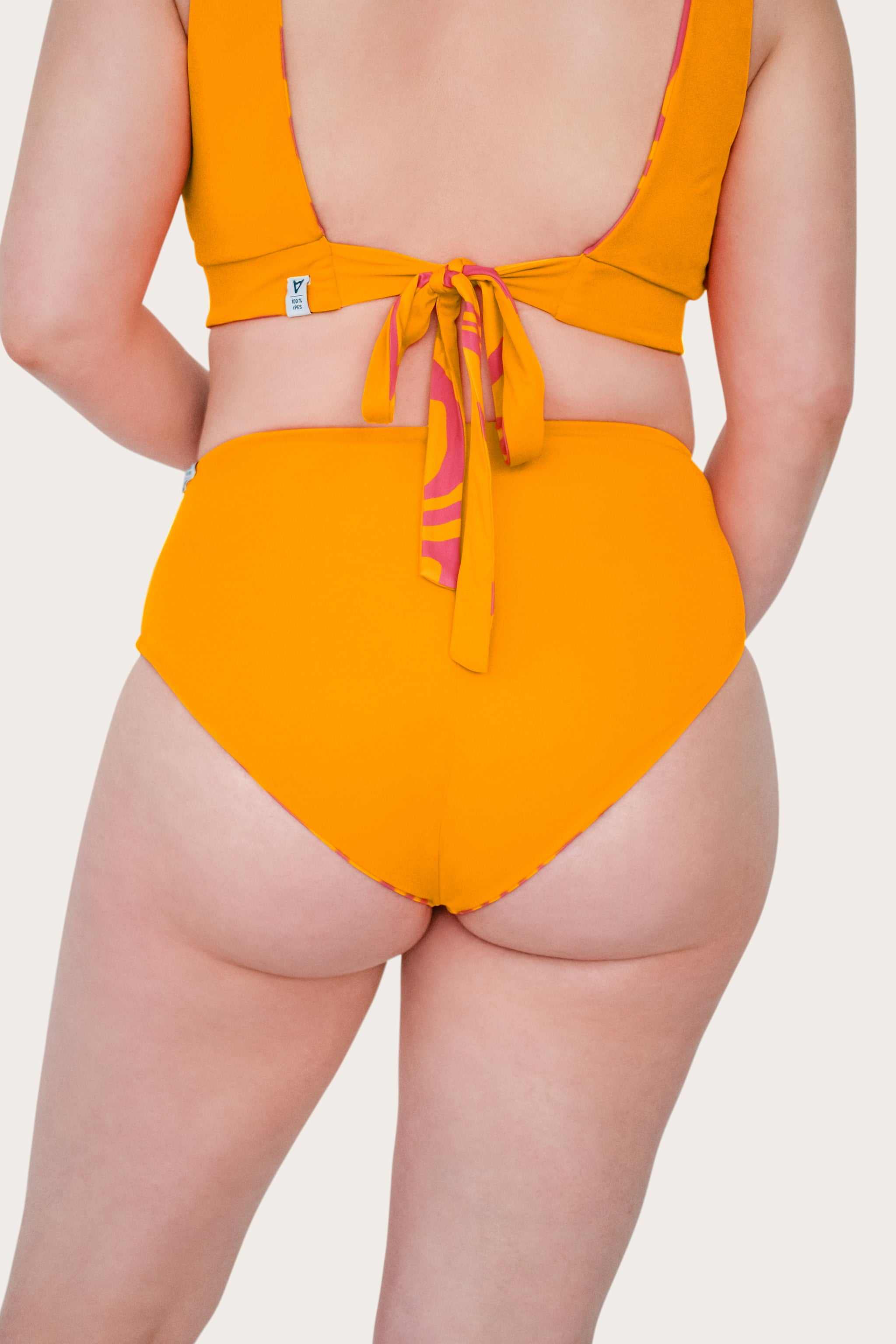 Reversible High Waist Bikini Bottom - Orange / Pink Waves - SEASICK SWIM