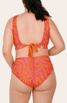 Reversible Surf Bikini Top_Orange/Pink Waves_SEASICK SWIM