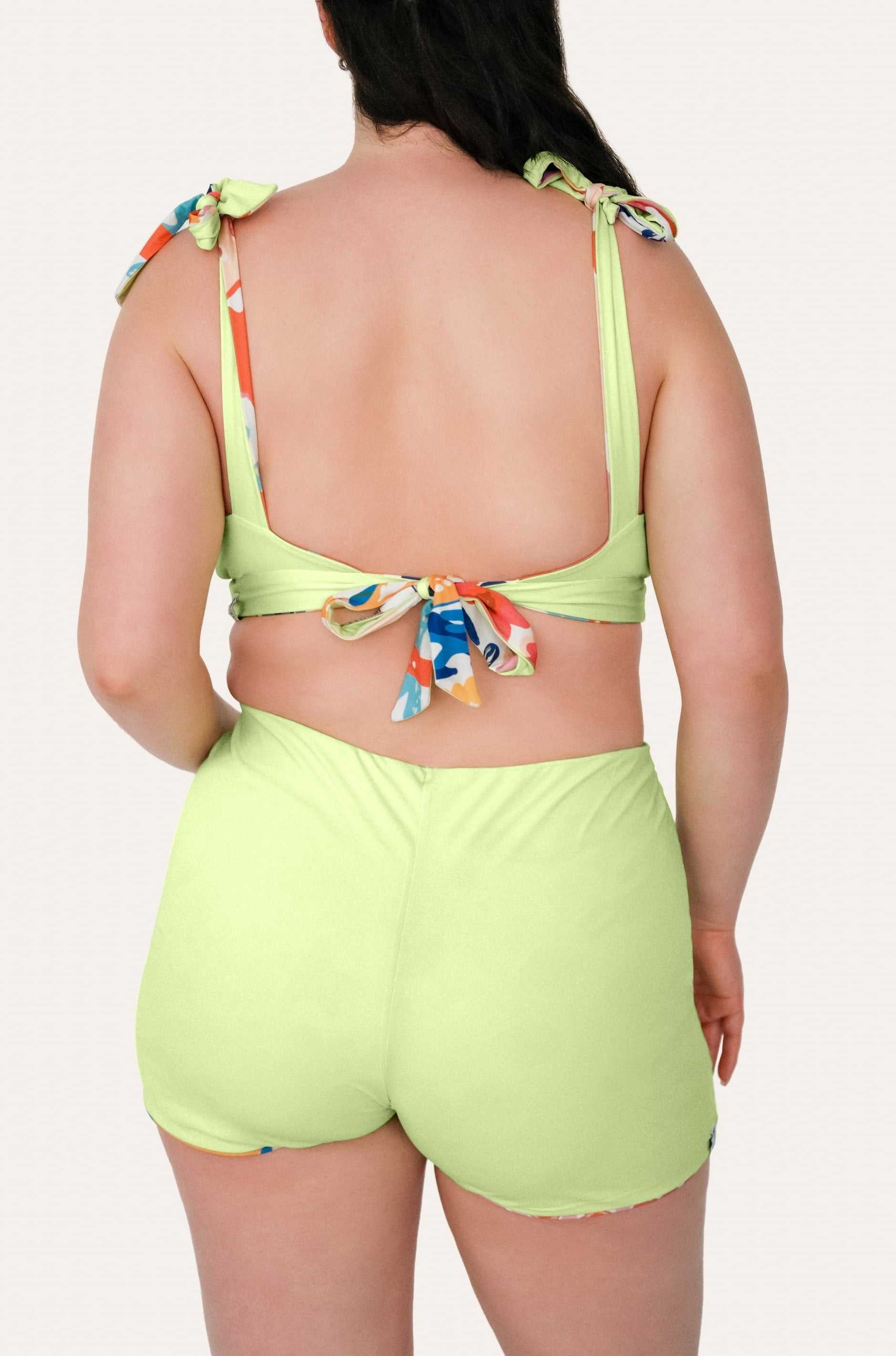 Reversible Surf Bikini Shorts - Lemon / Flowerprint - SEASICK SWIM