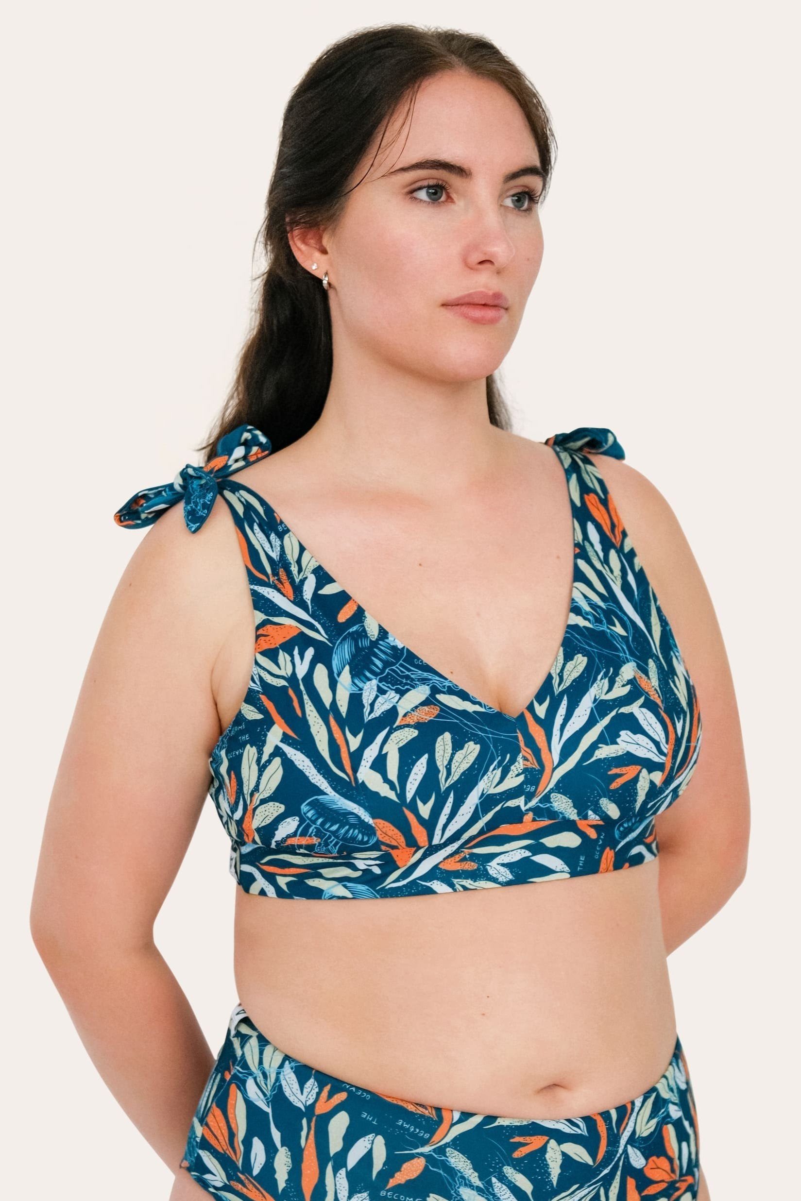 Reversible Bustier Bikini Top - Petrol /Oceanprint - SEASICK SWIM