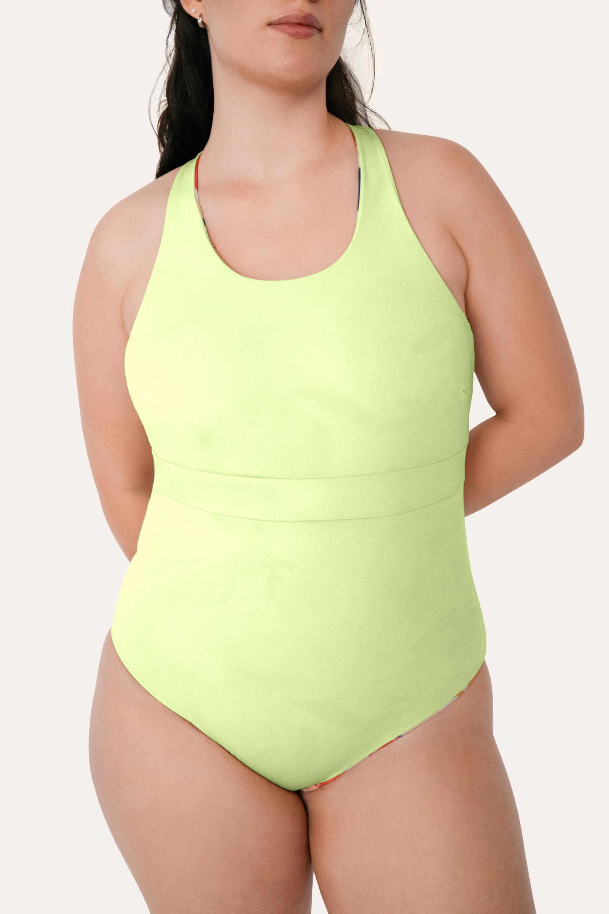Reversible Sporty Swimsuit - Lemon / Flowerprint - SEASICK SWIM