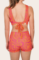 Reversible Surf Bikini Shorts - Orange / Pink Waves - SEASICK SWIM