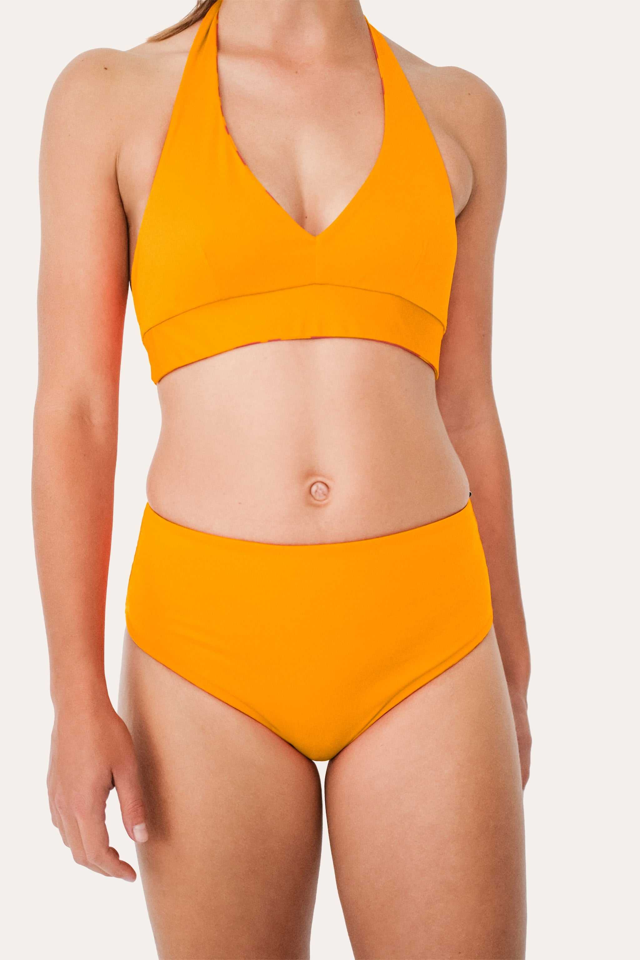 Reversible High Waist Bikini Bottom - Orange / Pink Waves - SEASICK SWIM