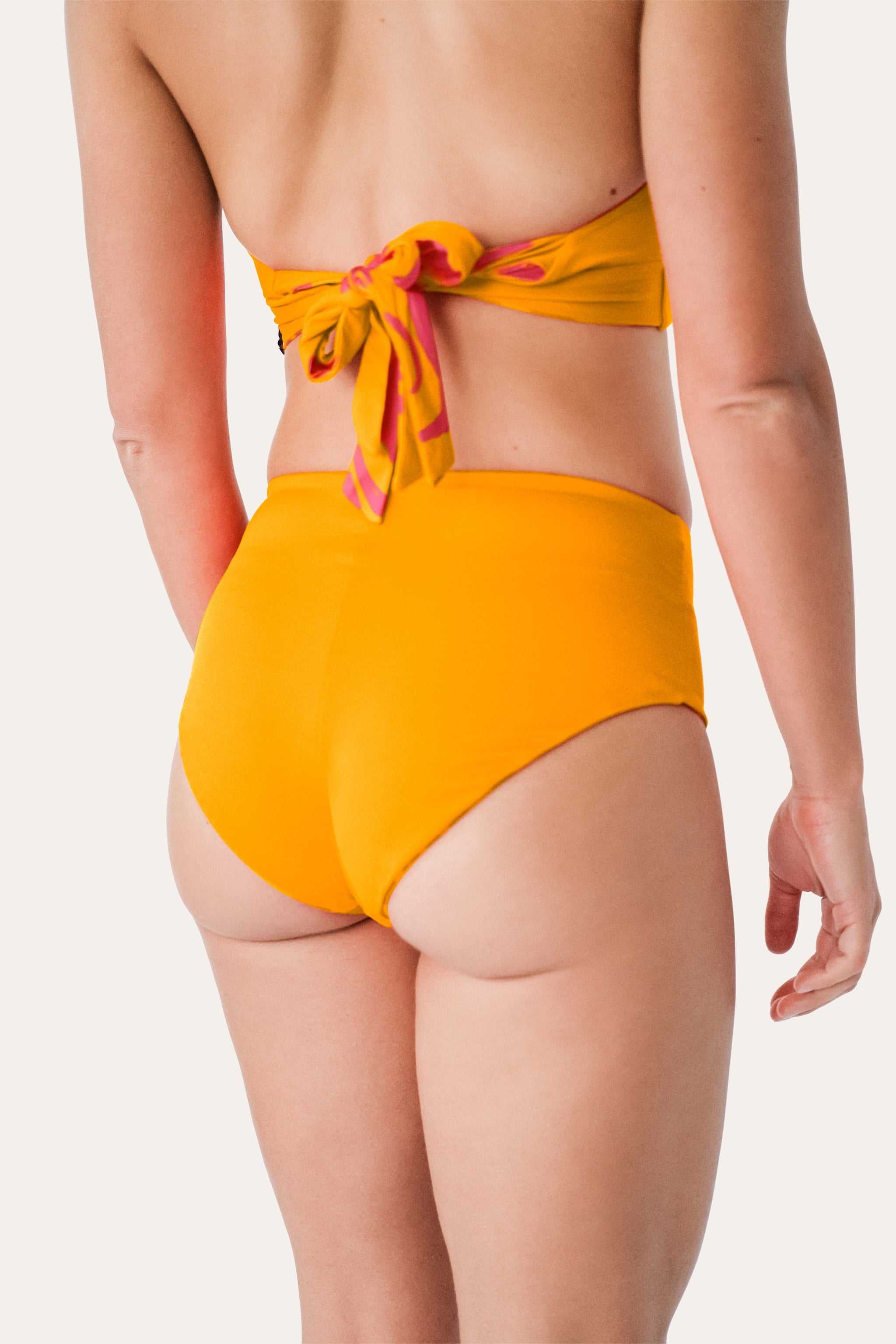 Reversible High Waist Bikini Bottom - Orange / Pink Waves - SEASICK SWIM