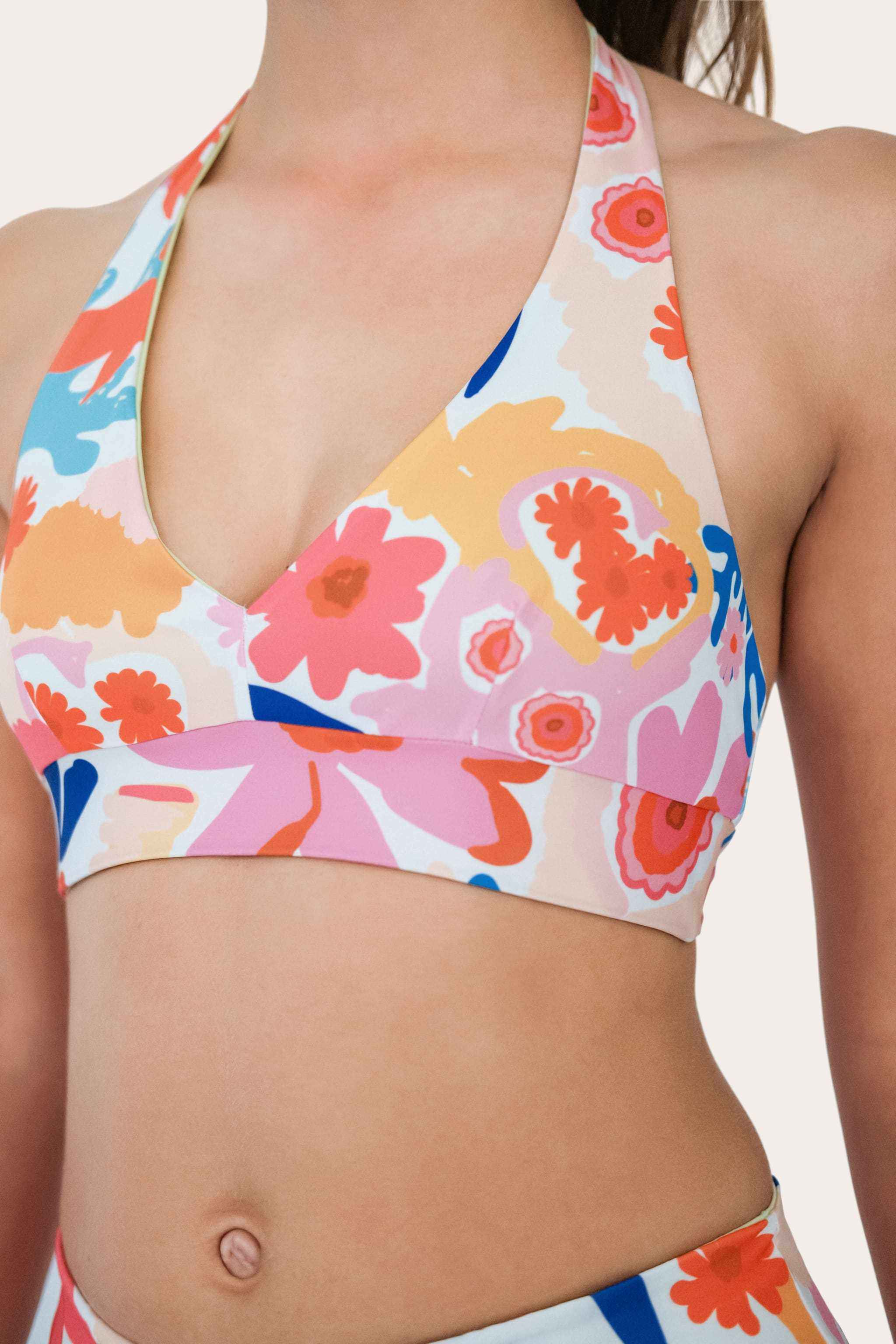 Reversible Bustier Bikini Top - Lemon / Flowerprint - SEASICK SWIM