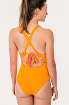 Reversible Sporty Swimsuit - Orange / Pink Waves - SEASICK SWIM