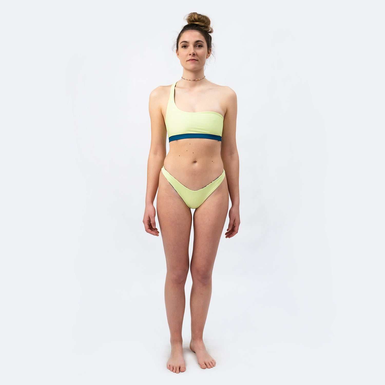 One-Shoulder Bikini Top - Lemon/Oceanprint - SEASICK SWIM