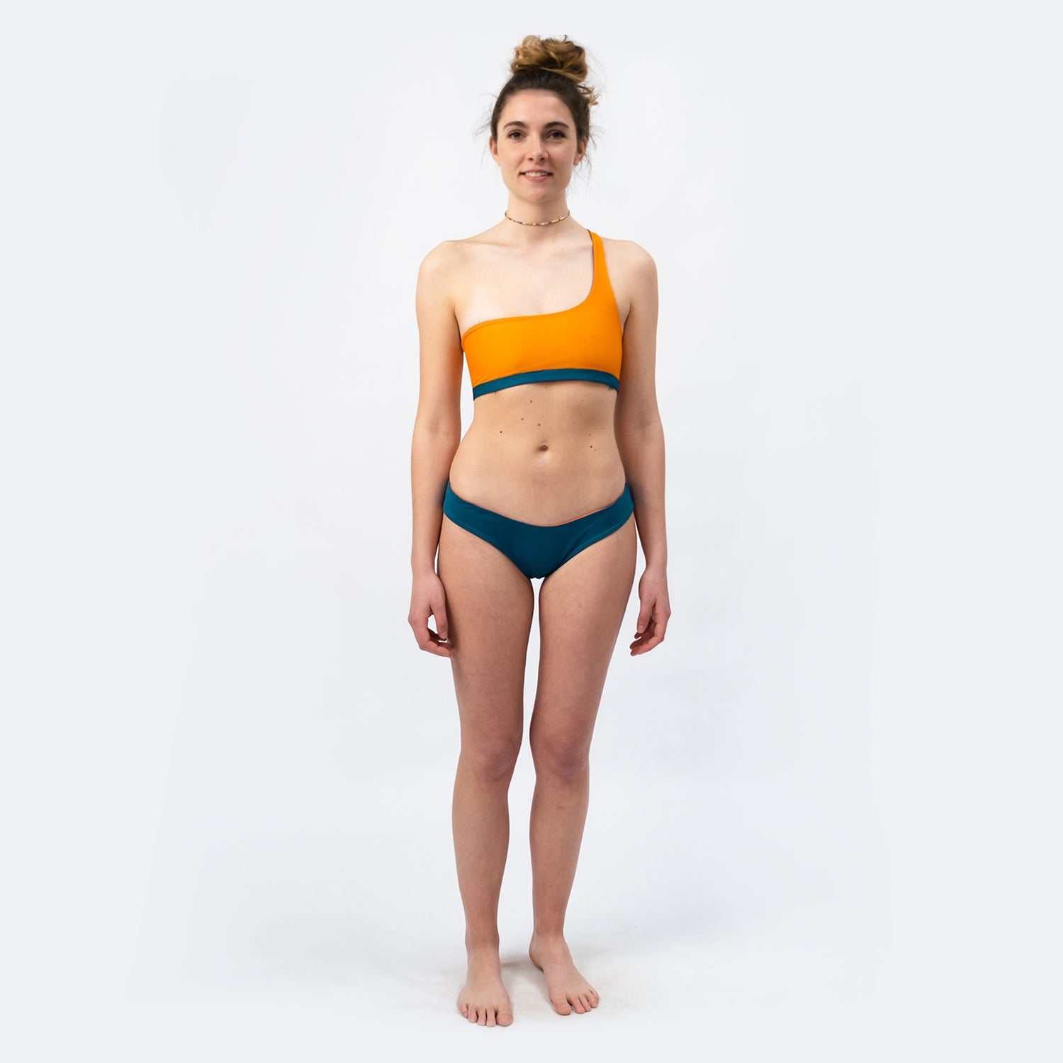 One-Shoulder Bikini Top - Orange/Petrol - SEASICK SWIM