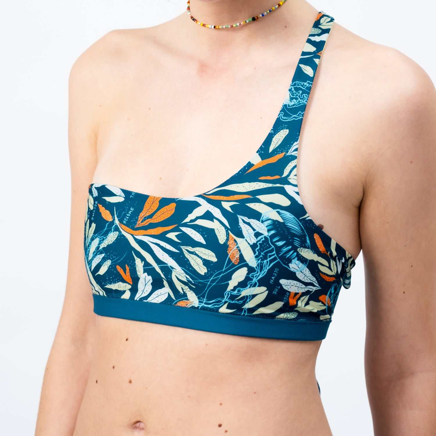 One-Shoulder Bikini Top - Lemon/Oceanprint - SEASICK SWIM