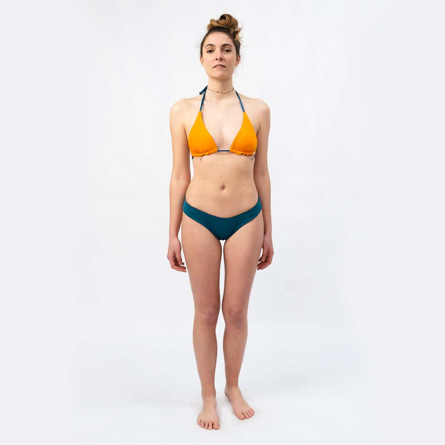 Sustainable Basic Bikini Bottom – Orange/Petrol - SEASICK SWIM